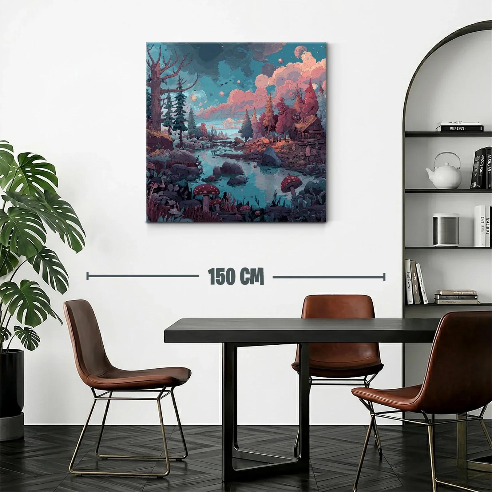 Paisaje encantado con río y bosque en tonos pastel — miniatura 2