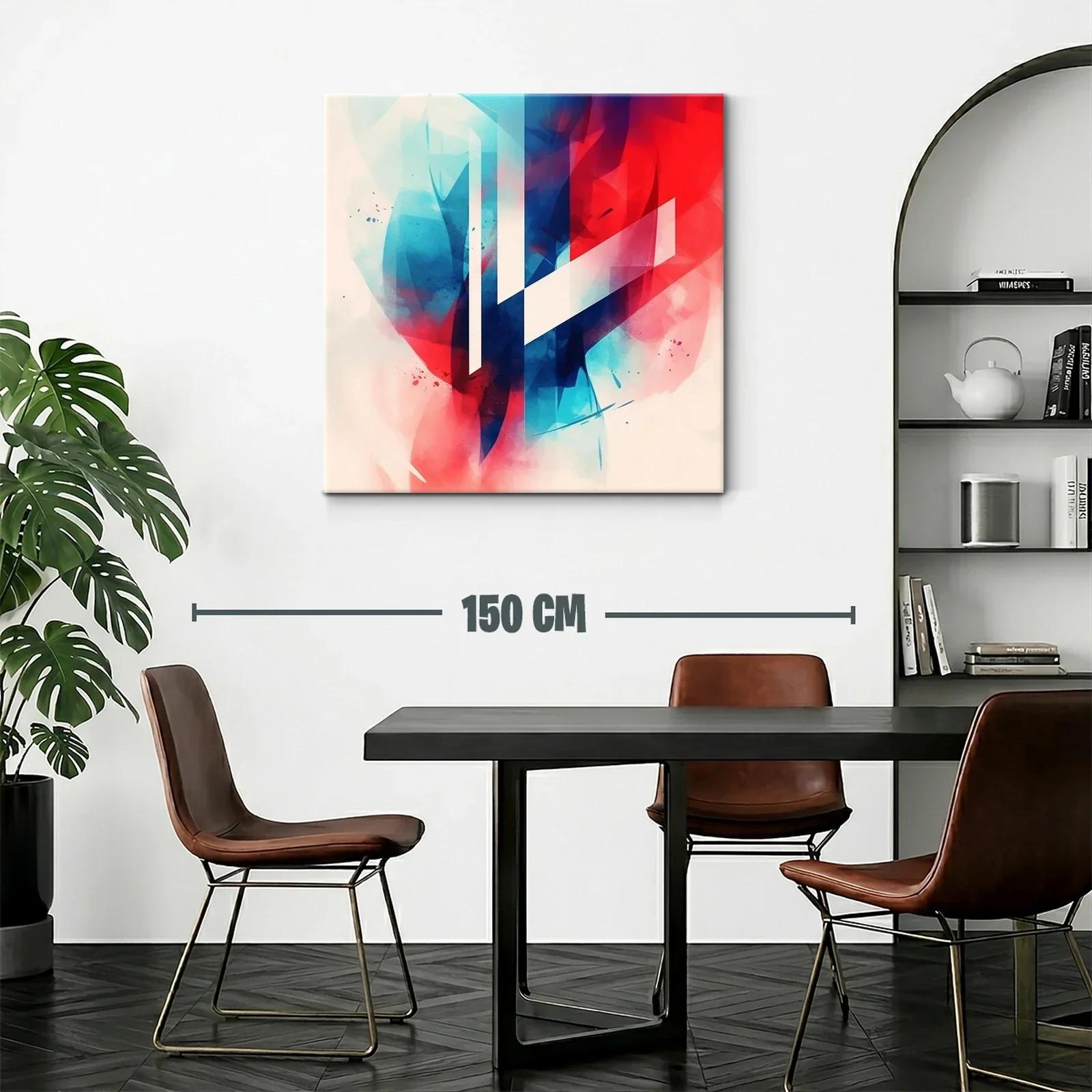 Cuadro abstracto con formas geométricas en azul y rojo — miniatura 2