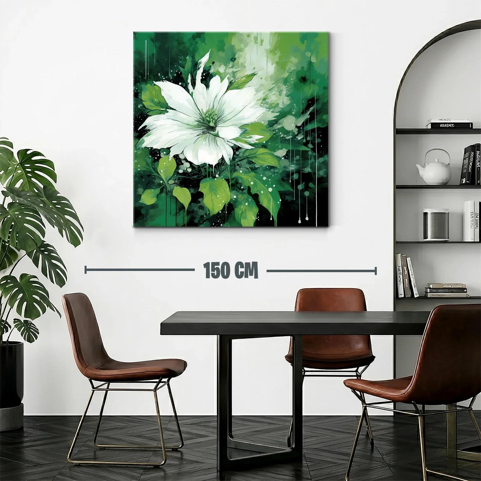 Flor blanca entre hojas verdes con fondo abstracto — miniatura 2