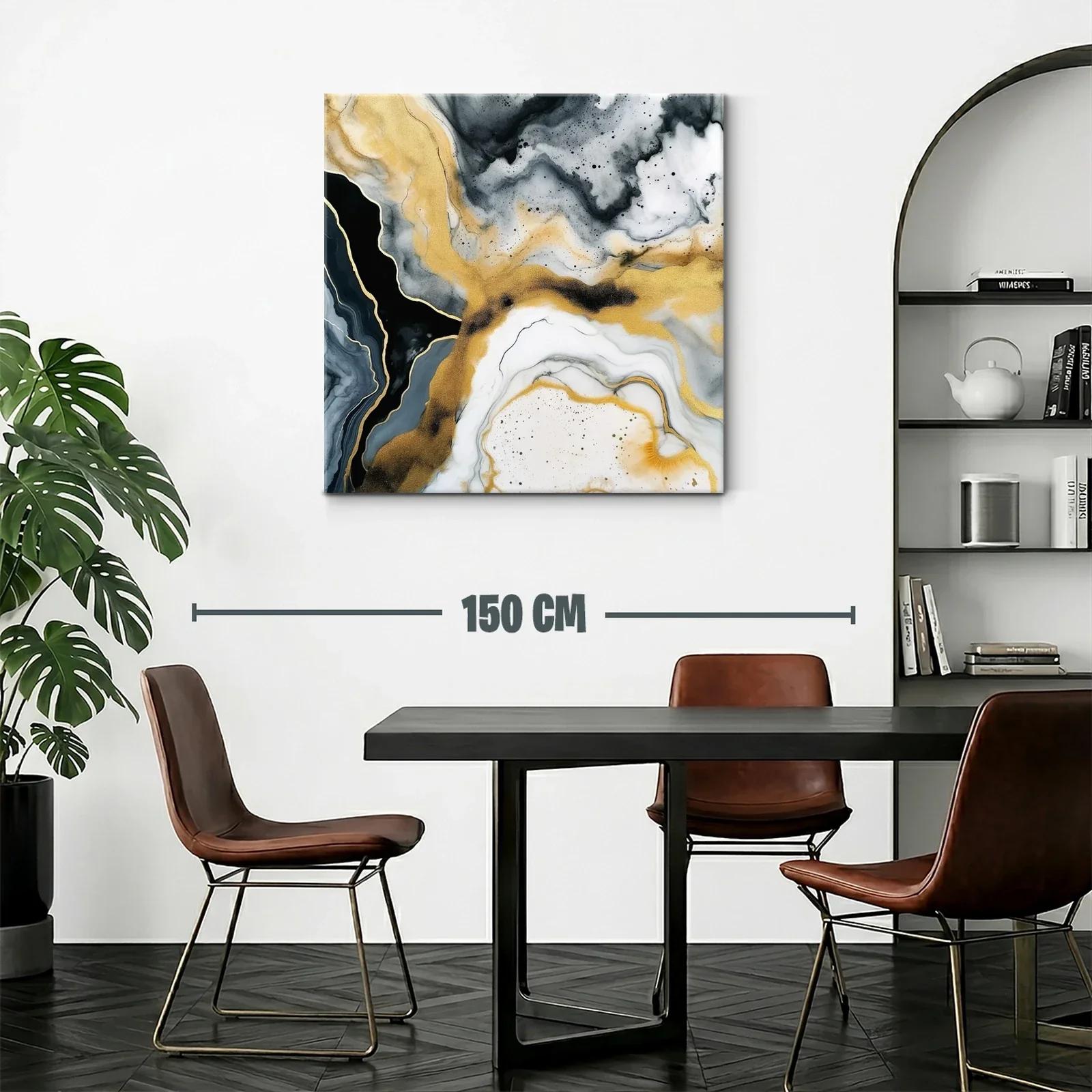 Cuadro abstracto con tonos dorados y grisáceos — miniatura 2
