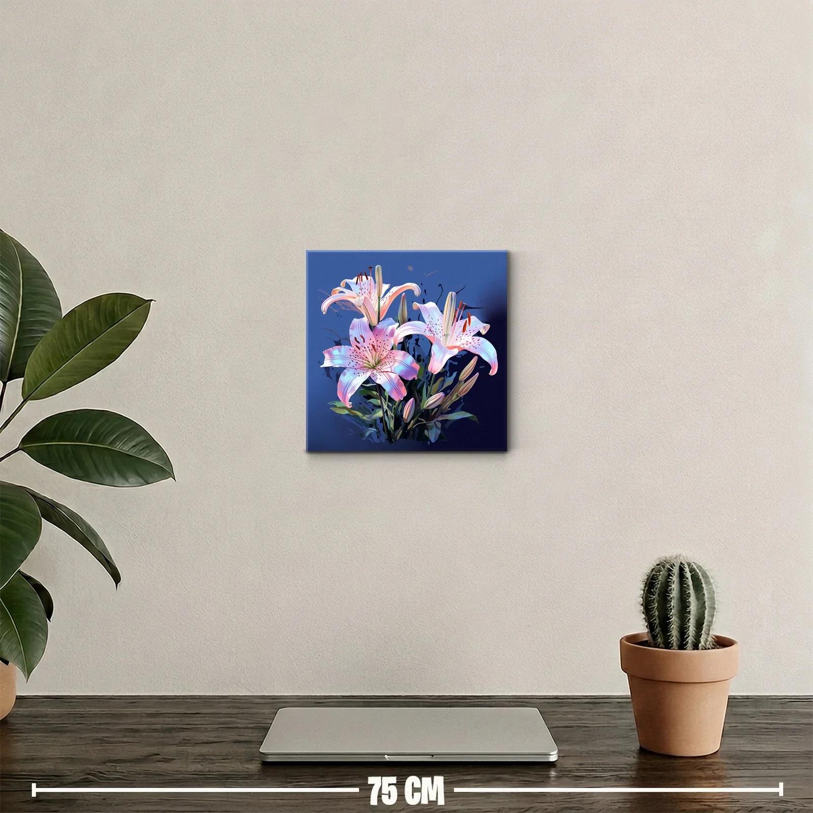 Cuadro decorativo con lirios blancos y tonos pastel sobre fondo azul — miniatura 2