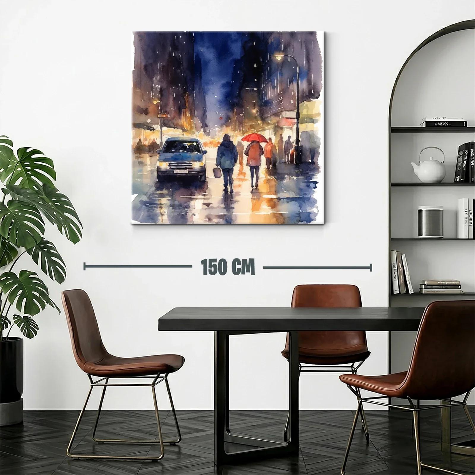 Atardecer lluvioso en ciudad con luces y siluetas urbanas — miniatura 2