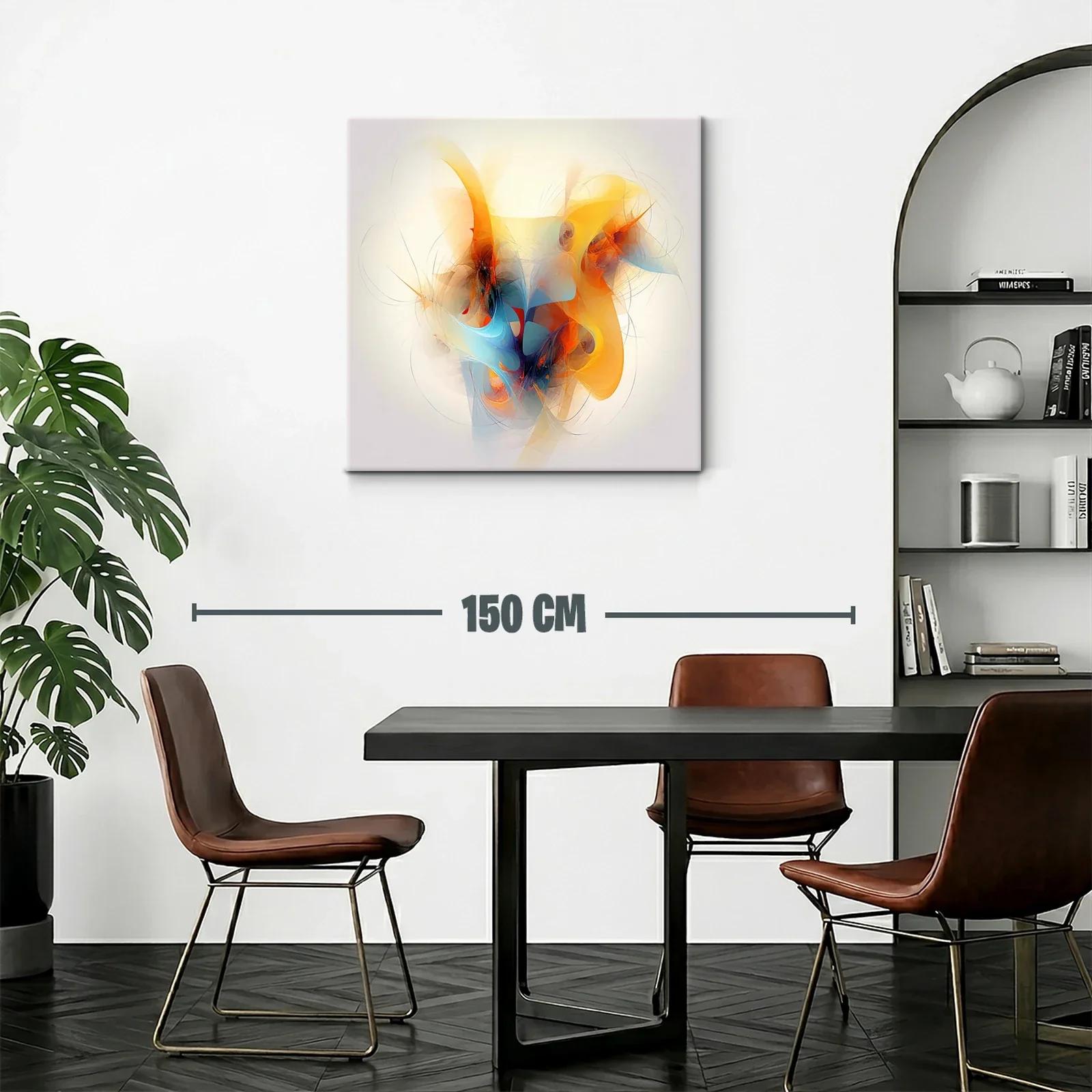 Cuadro abstracto con vibrantes formas en tonos cálidos y azules — miniatura 2