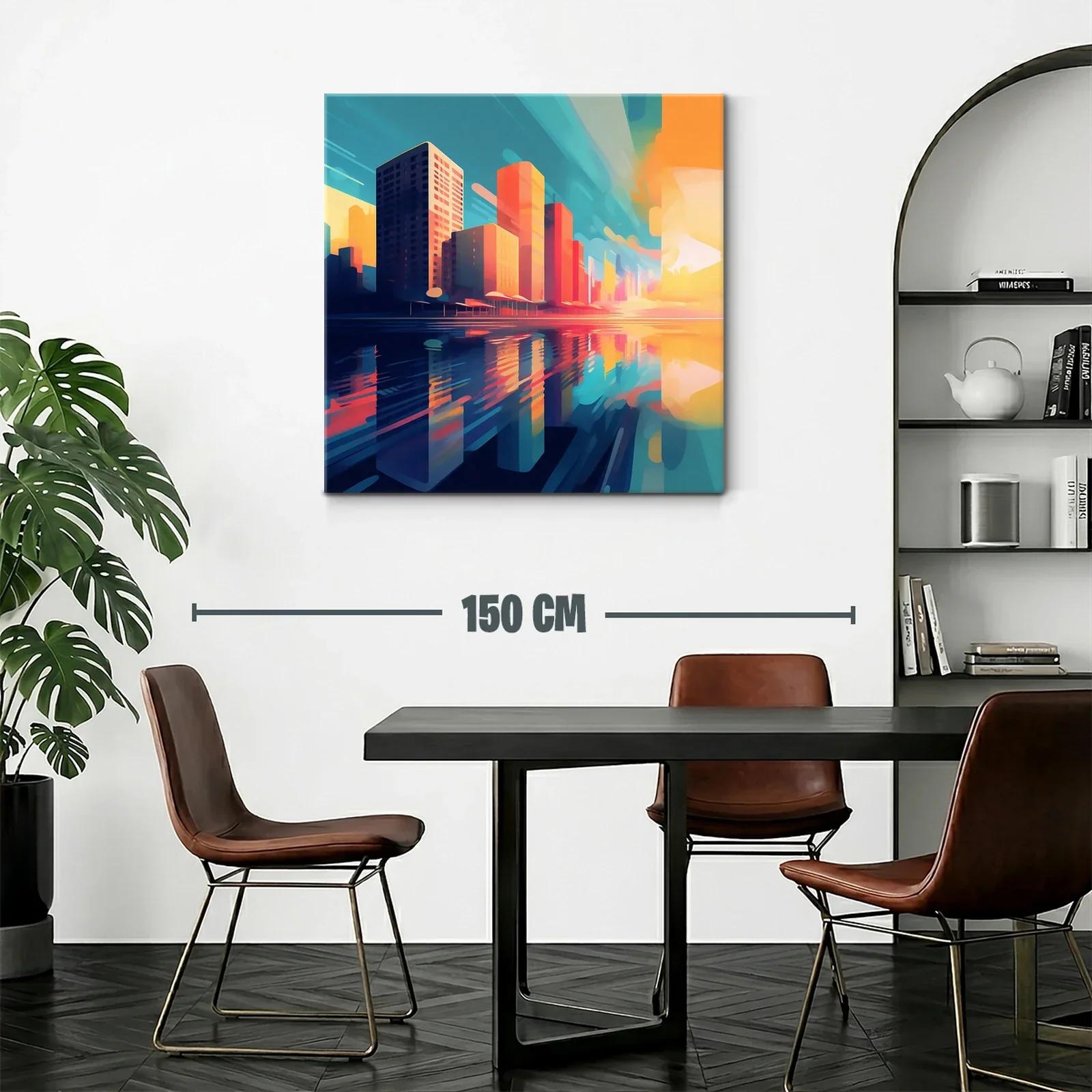 Atardecer vibrante sobre la ciudad reflejada en el agua — miniatura 2