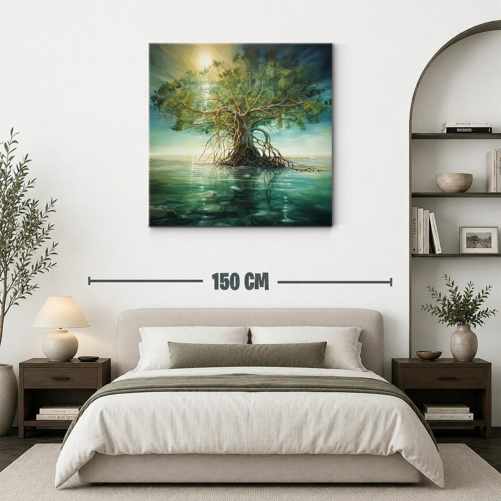 Árbol solitario sobre aguas tranquilas en tonos naturales — miniatura 3