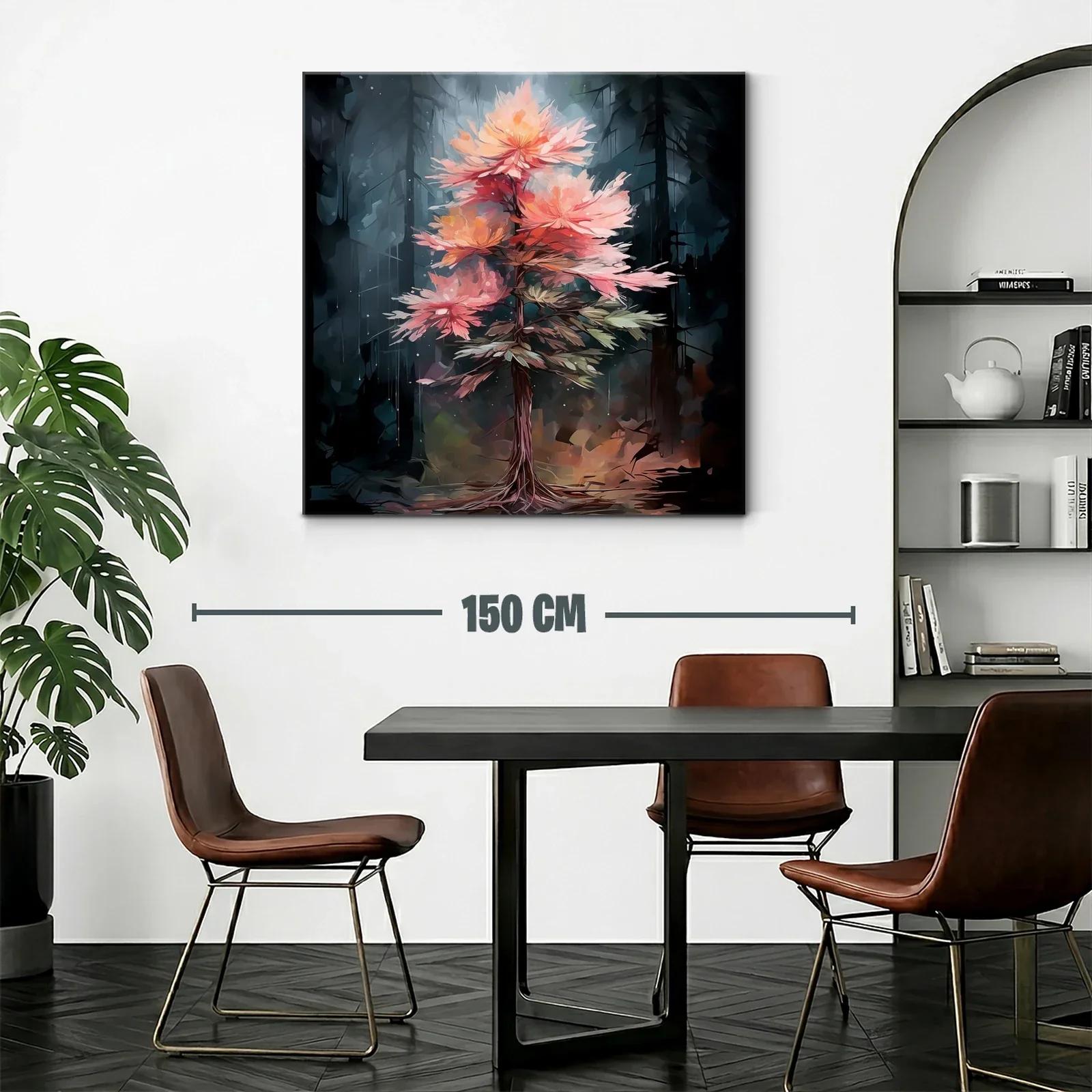 Árbol con flores en tonos cálidos sobre fondo oscuro — miniatura 2