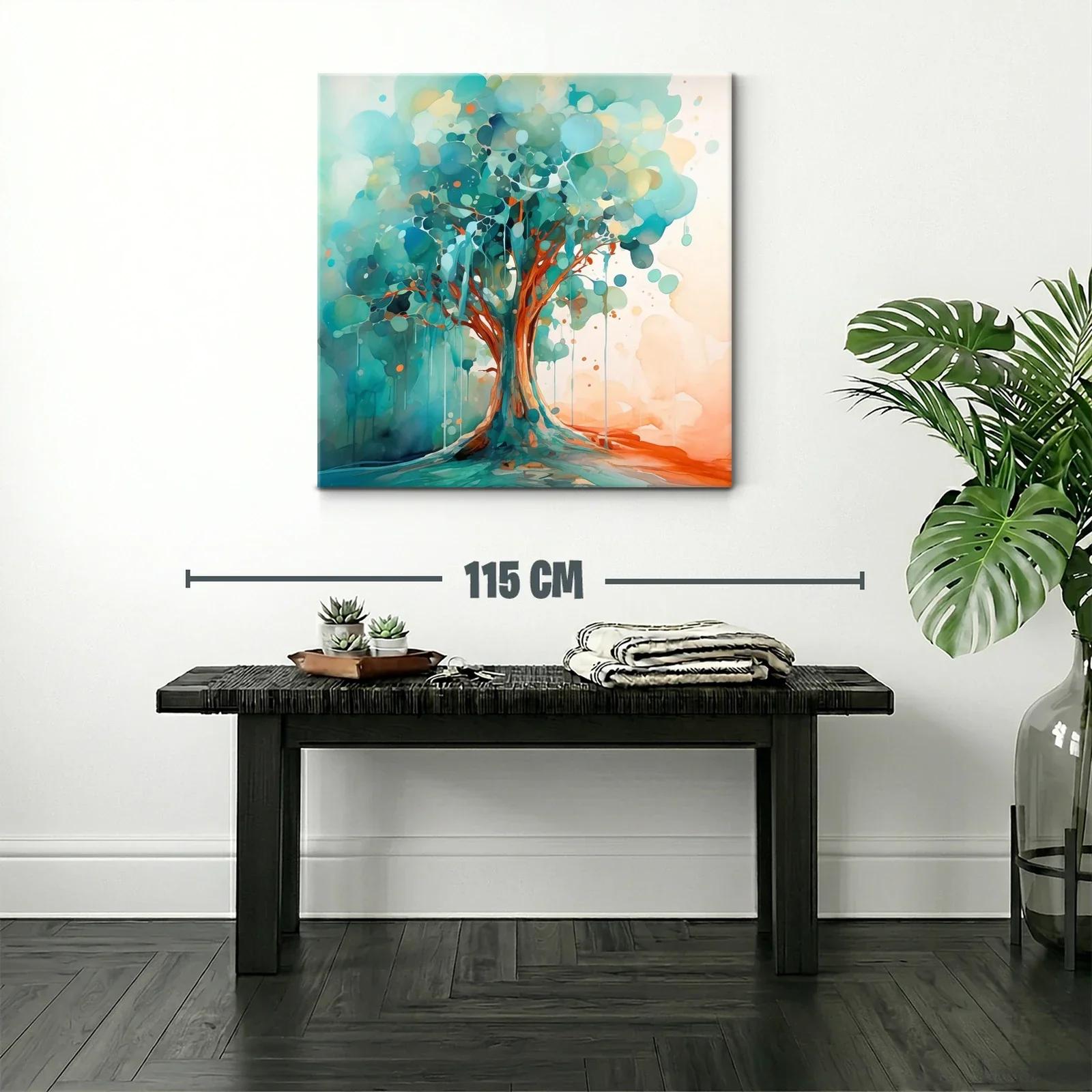 Cuadro moderno con árbol en tonos azules y naranjas vibrantes — miniatura 2