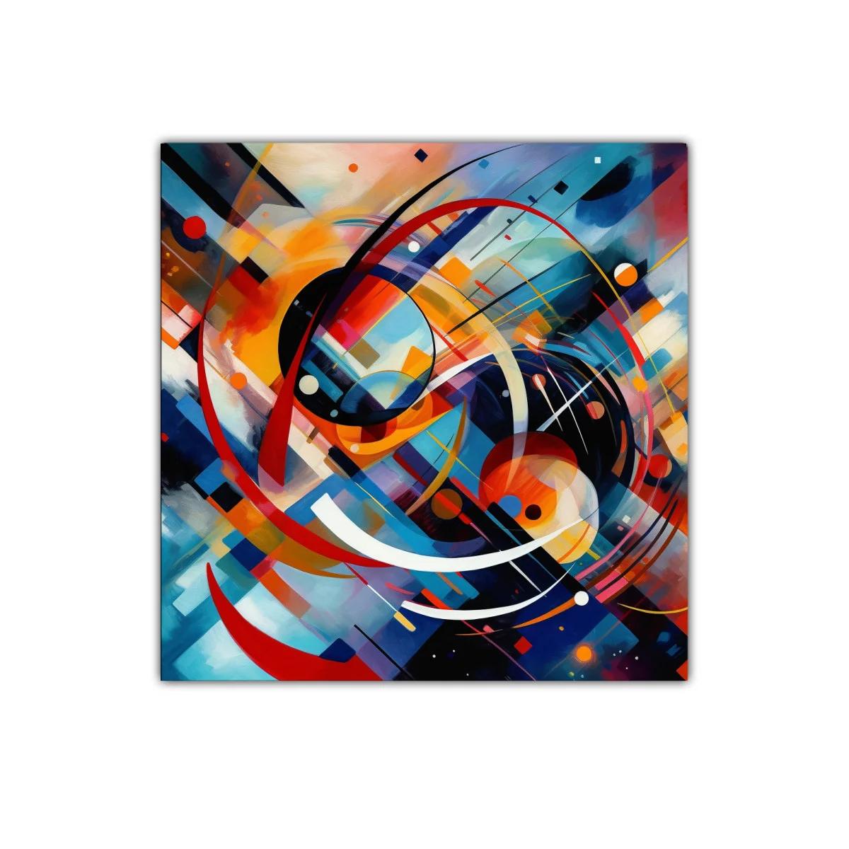 Composición abstracta con círculos y líneas en colores vibrantes
