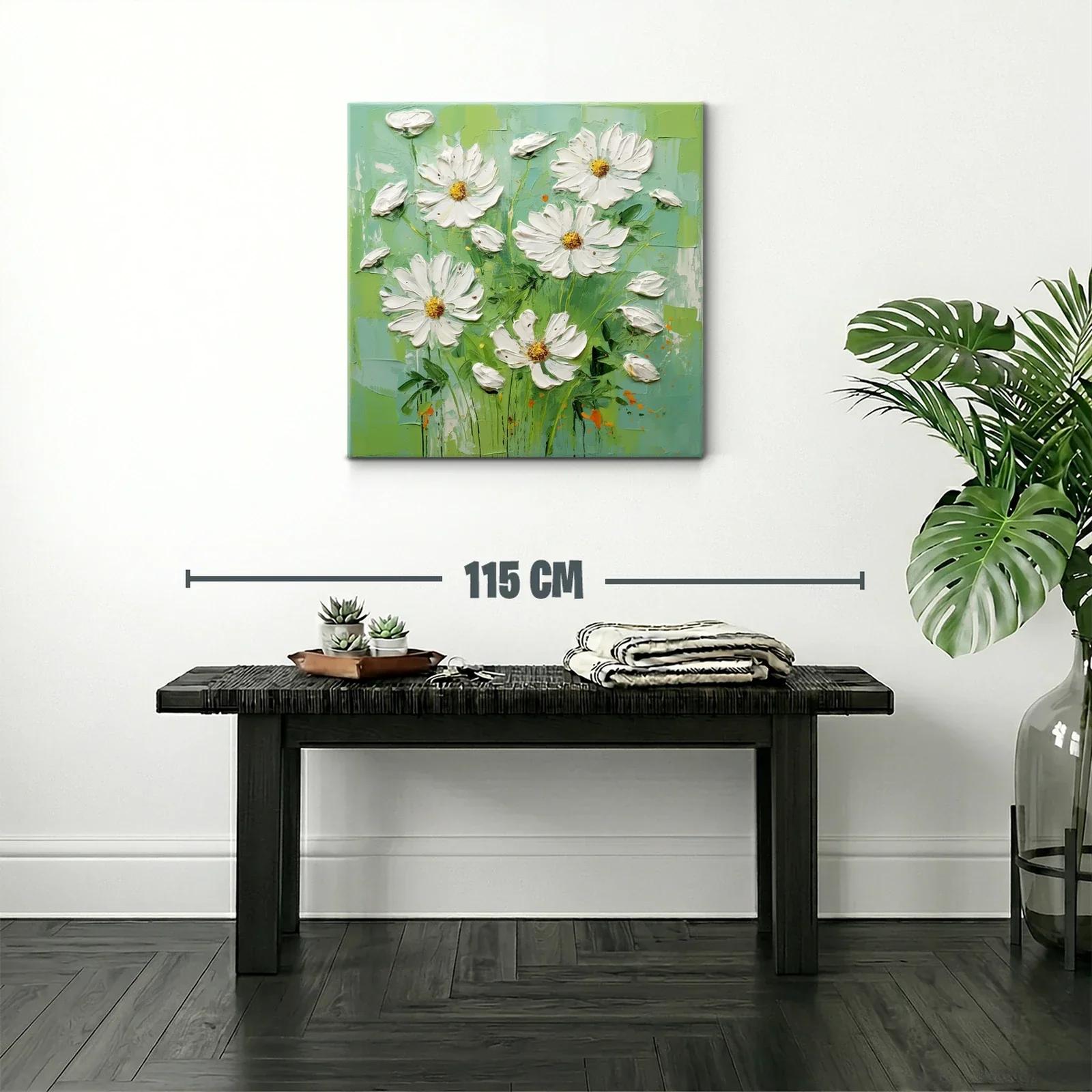 Cuadro flores blancas sobre fondo verde fresco y luminoso — miniatura 2
