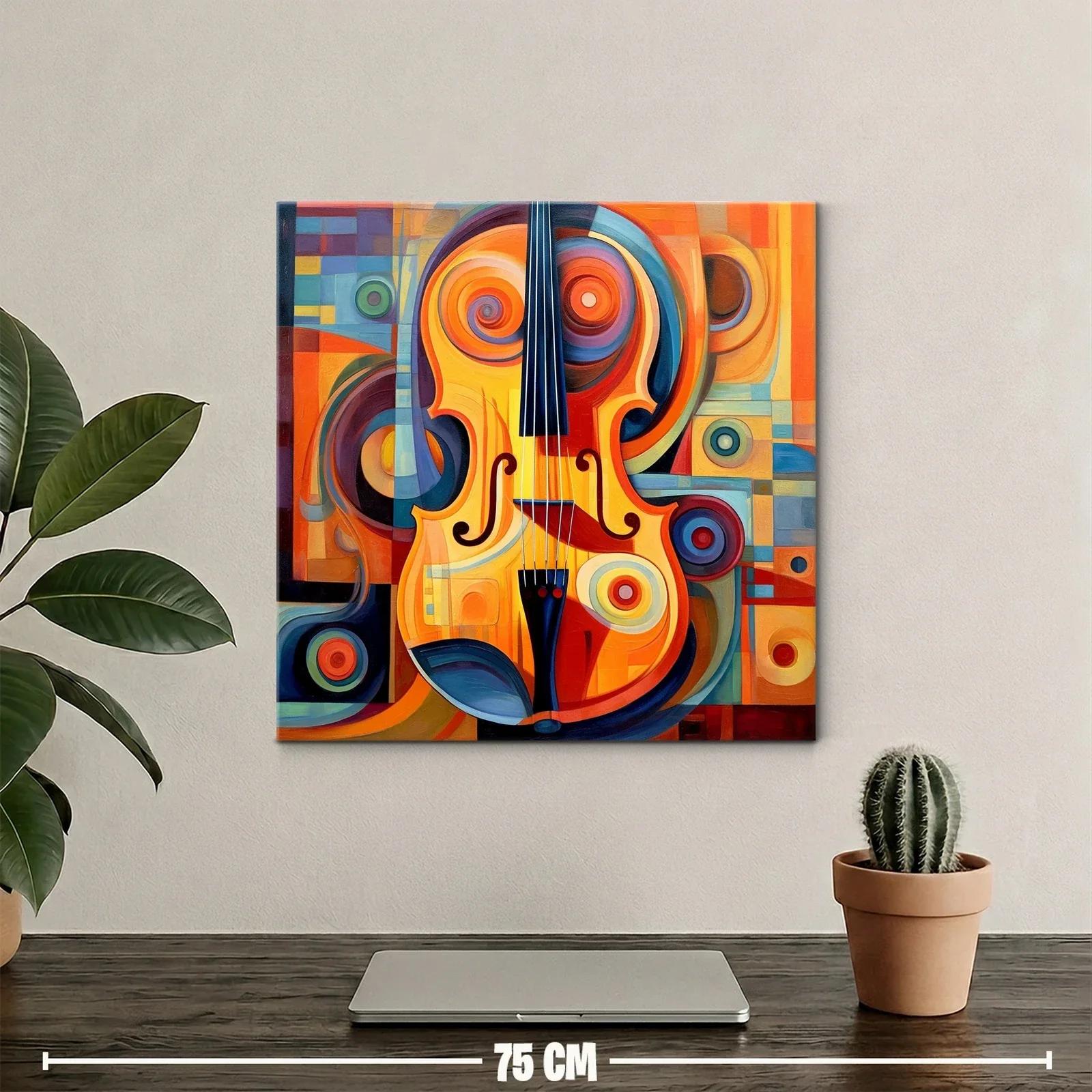 Cuadro vibrante con violín en tonos cálidos y formas abstractas — miniatura 2