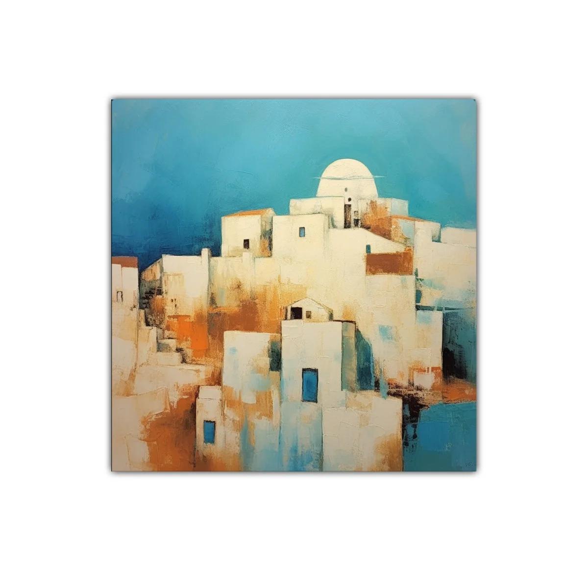 Pueblo Mediterráneo con Dominio del Azul y Tonos Cálidos — miniatura 1