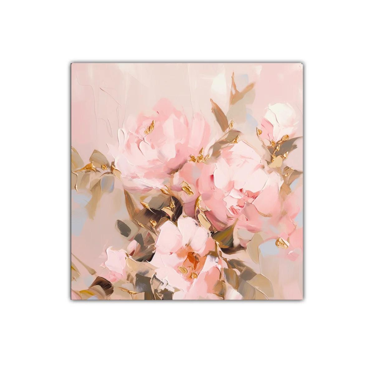 Cuadro decorativo floral en tonos suaves y dorados