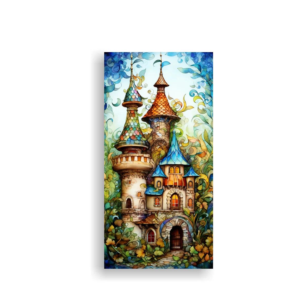 Cuadro castillo de cuento de hadas con torres coloridas