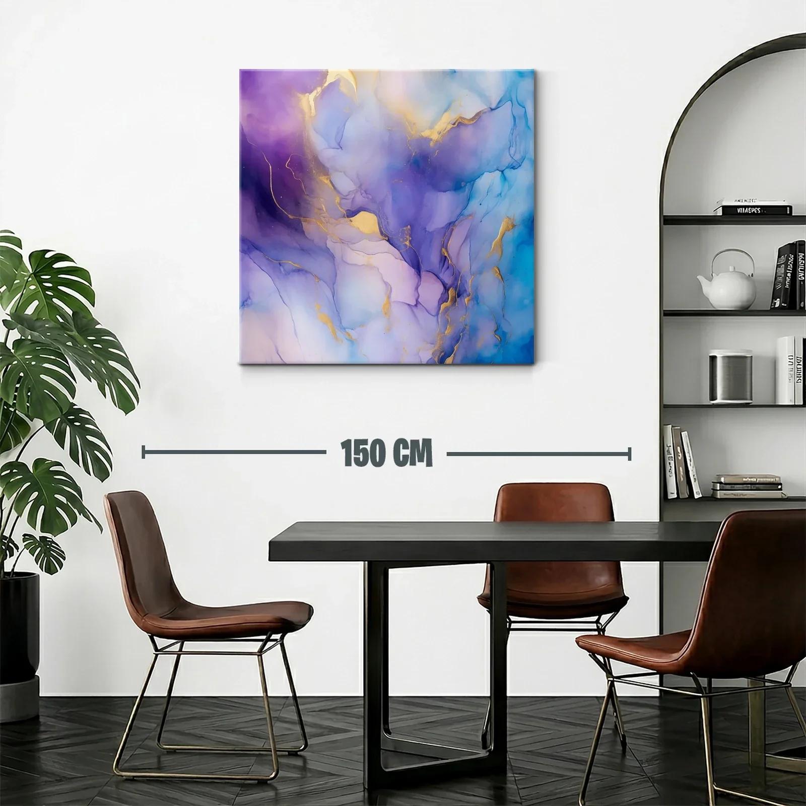 Cuadro abstracto en tonos azul, violeta y dorado elegante — miniatura 2