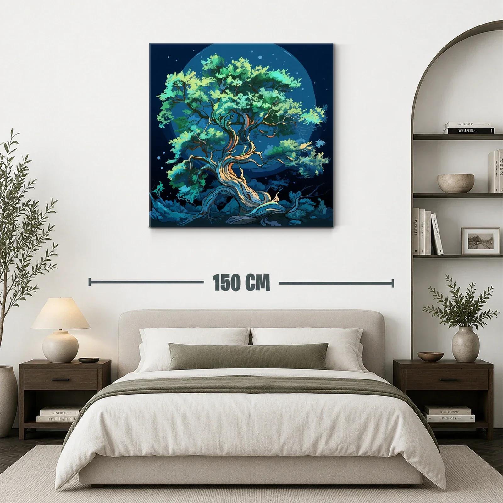 Árbol nocturno con luces mágicas y tonos azules y verdes — miniatura 3