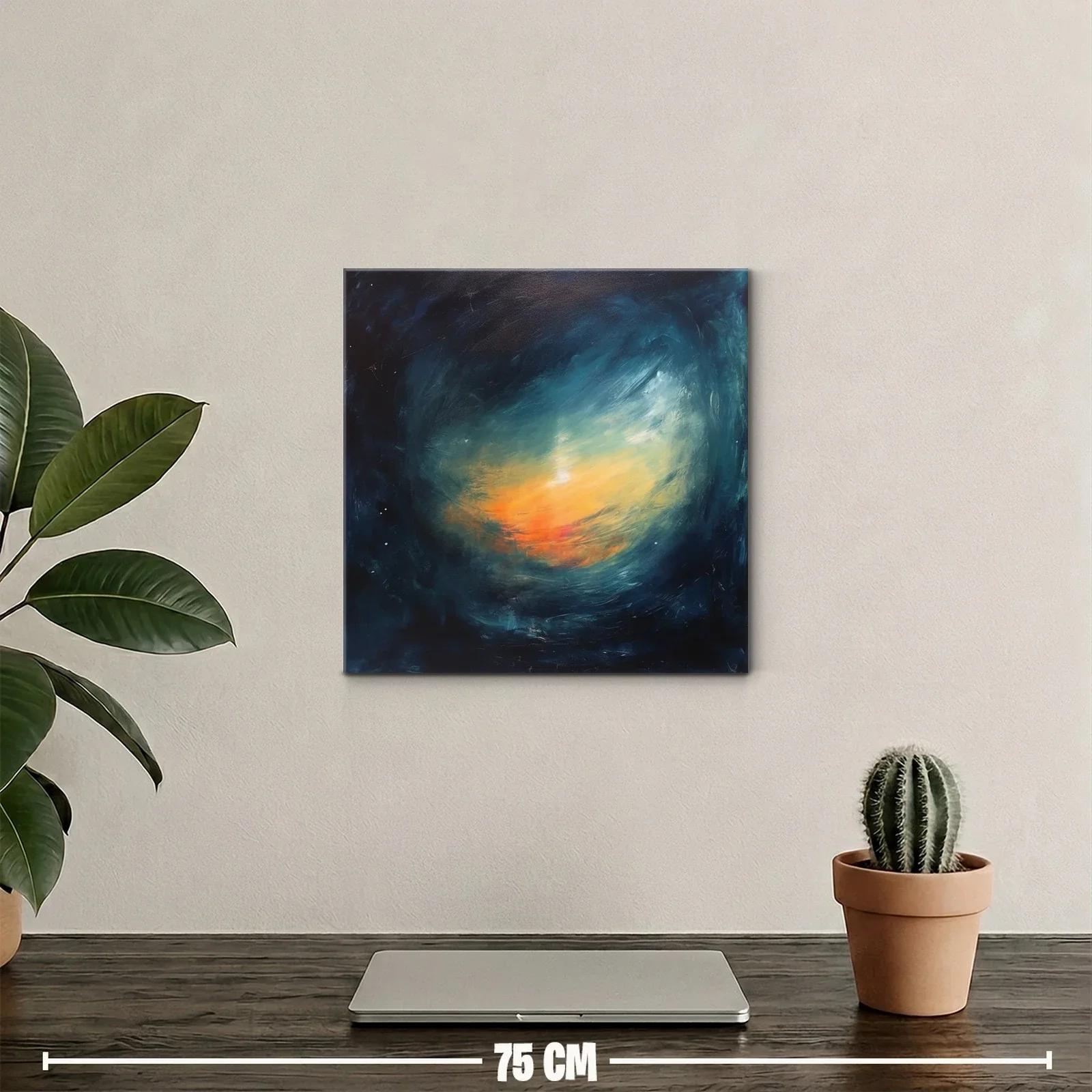 Cuadro abstracto con luces cálidas y tonos profundos azules — miniatura 2