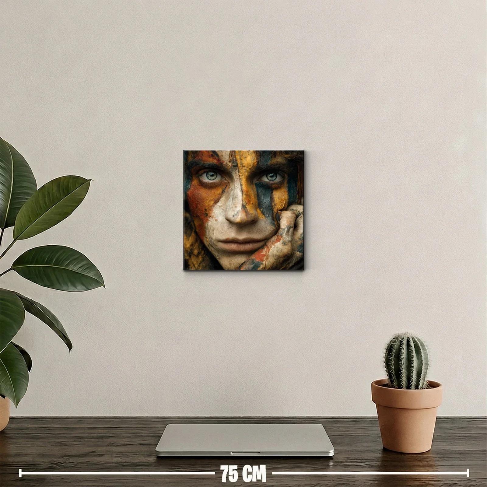 Rostro con pintura tribal en tonos tierra y azules profundos — miniatura 2
