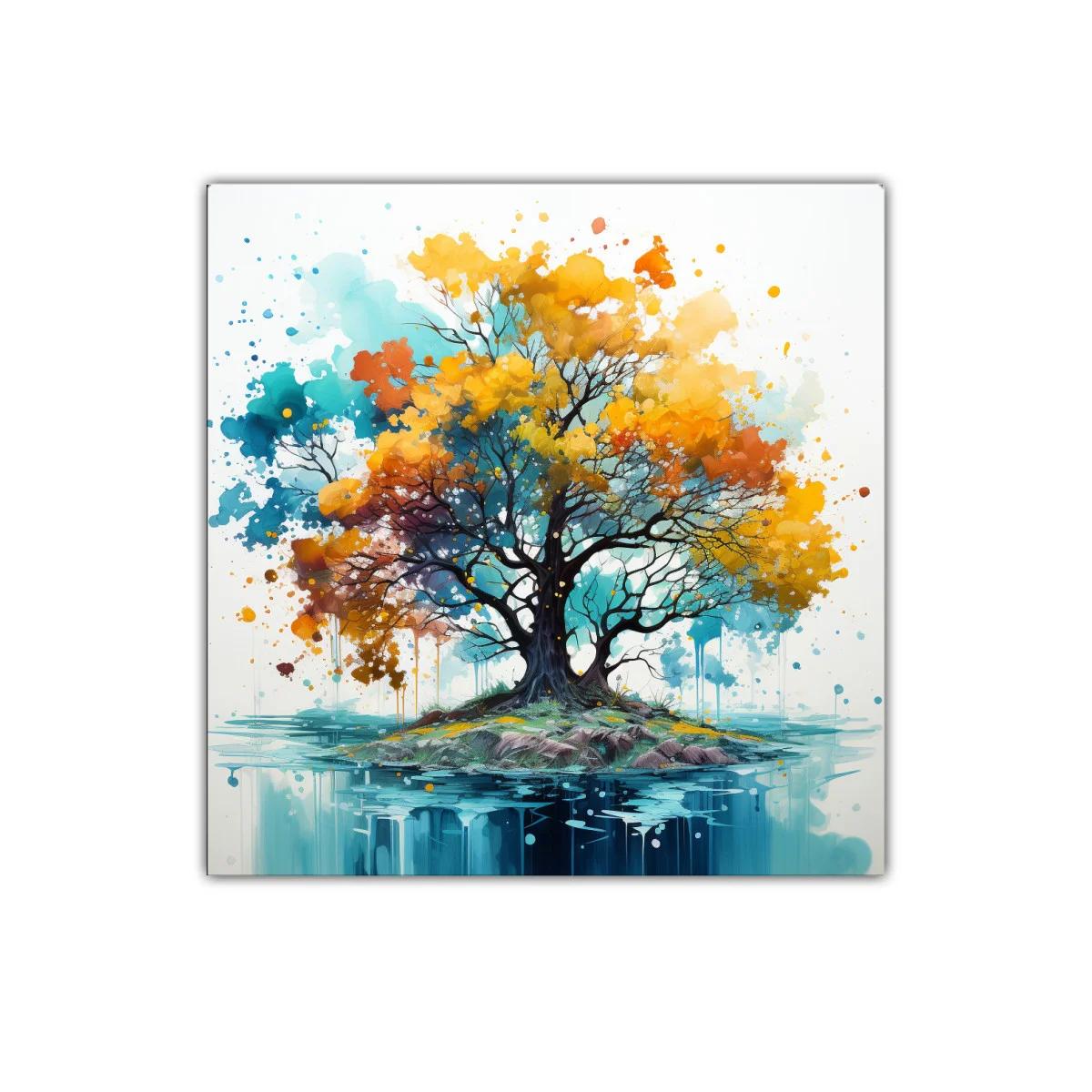 Árbol colorido en isla con reflejo en agua — imagen principal