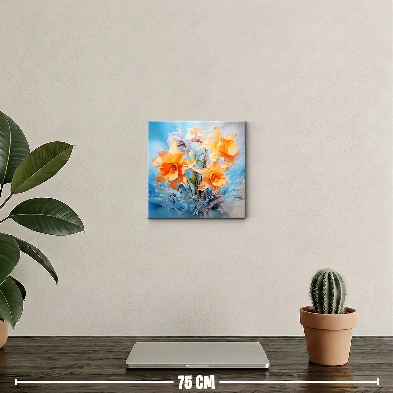 Cuadro decorativo con flores naranja y efecto acuático — miniatura 2