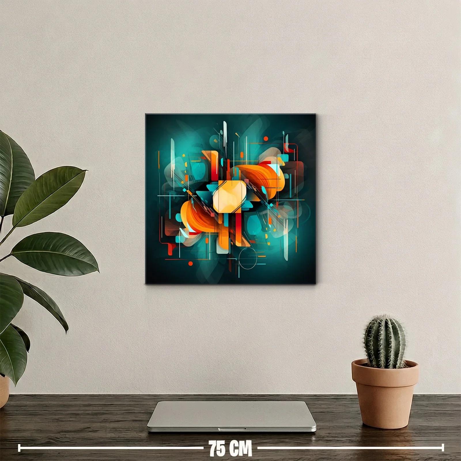Composición abstracta en tonos turquesa y naranja vibrante — miniatura 2