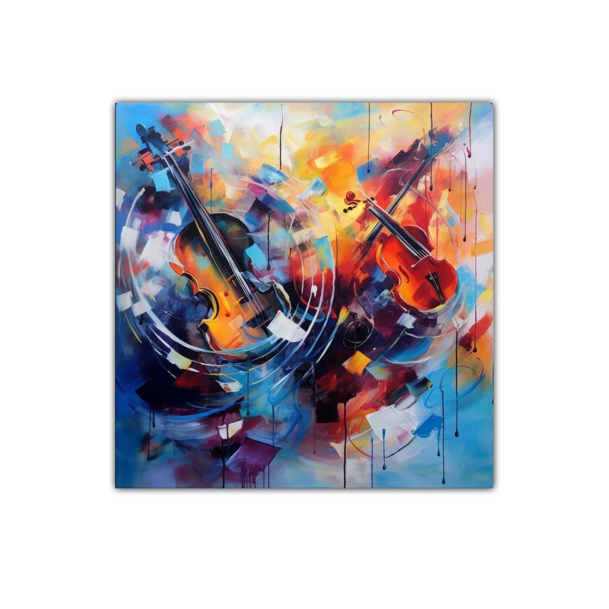Cuadro vibrante con violines y movimiento colorido — imagen principal