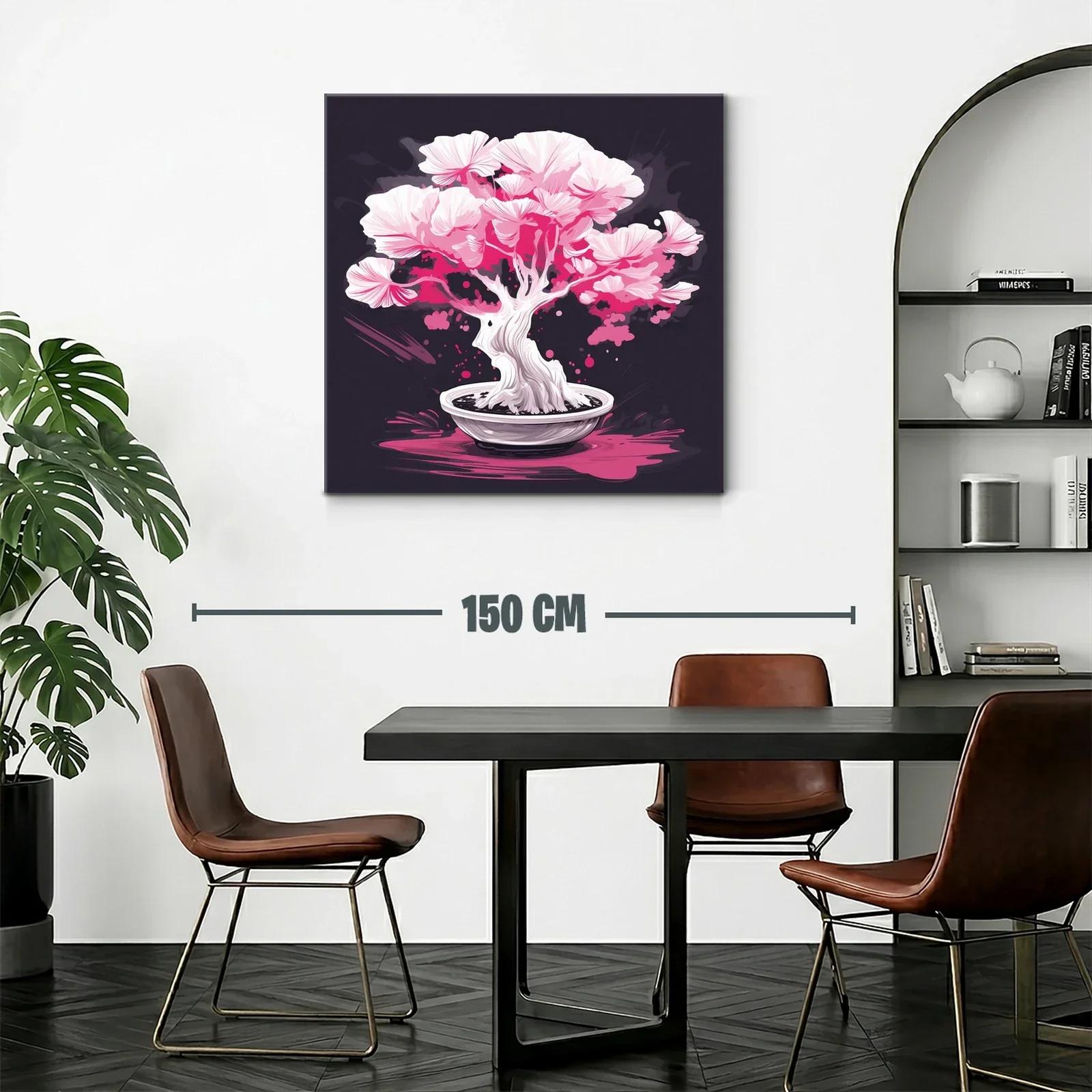 Bonsái en flor con tonos rosas vibrantes y fondo oscuro — miniatura 2