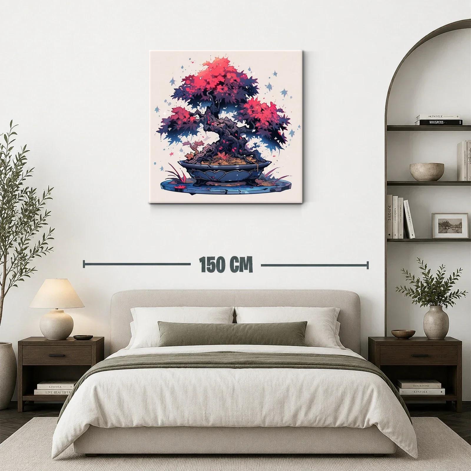 Cuadro arte bonsái vibrante con tonos rojos y azules — miniatura 3