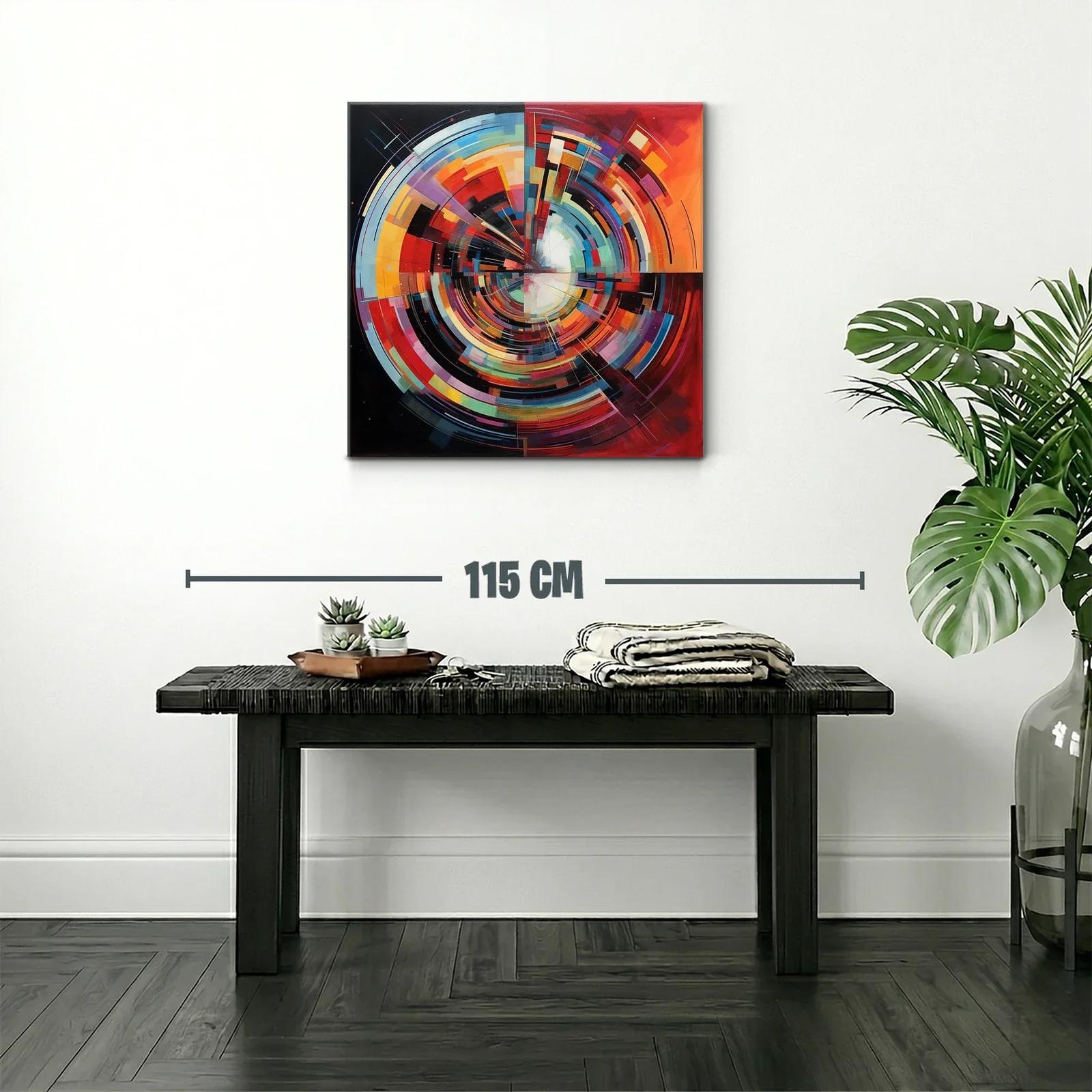 Cuadro abstracto de círculos y geometría vibrante — miniatura 2