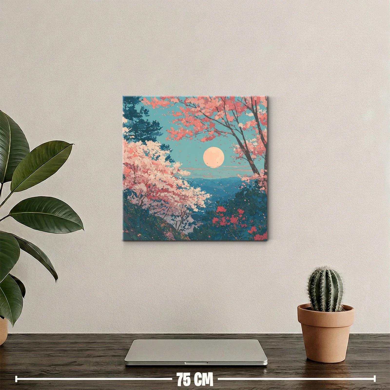 Paisaje de cerezos en flor bajo luna llena — miniatura 2