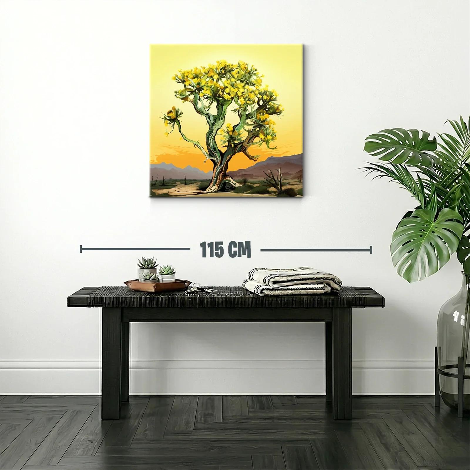 Árbol con flores amarillas en paisaje desértico al atardecer — miniatura 2