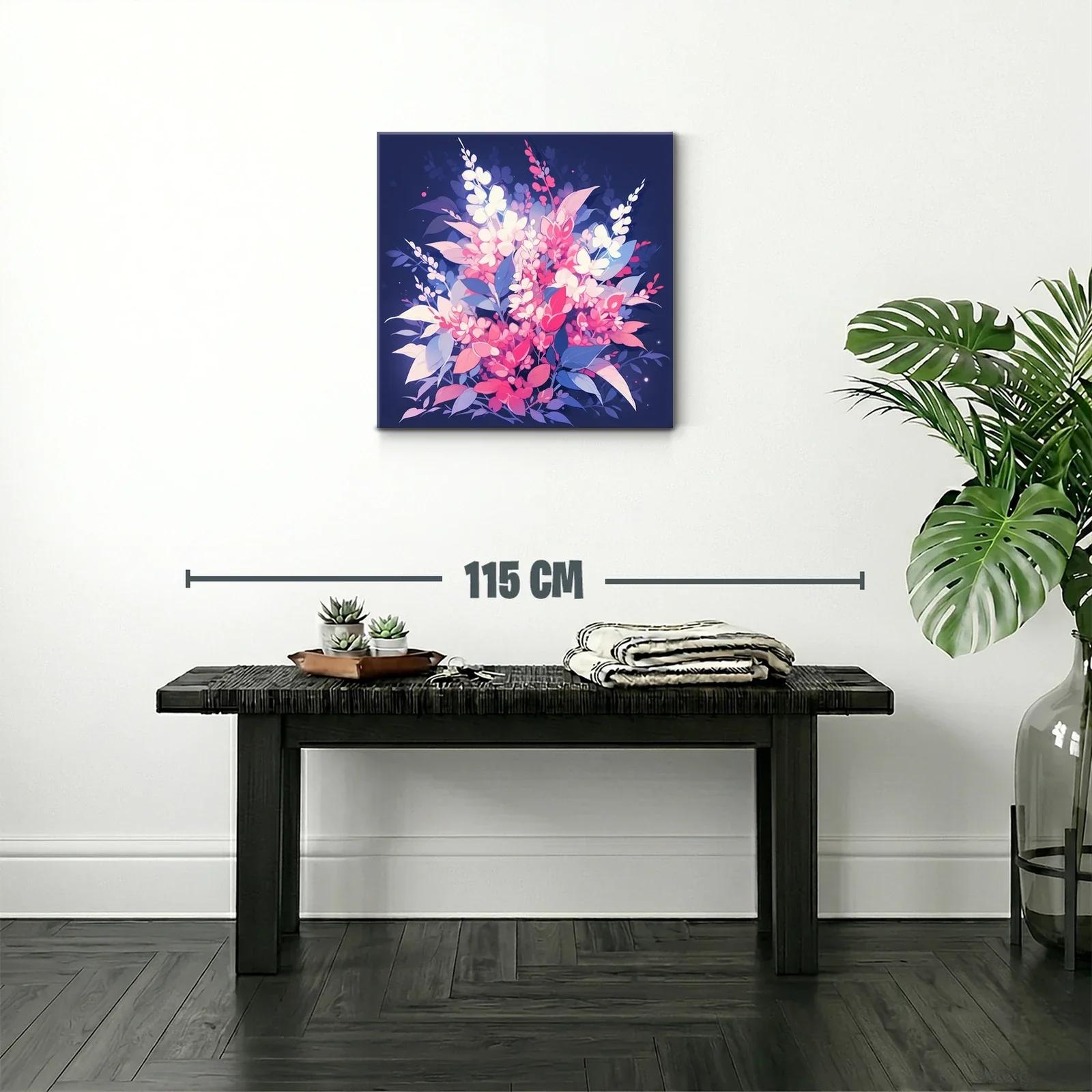 Cuadro floral vibrante con tonos rosas y azules intensos — miniatura 2