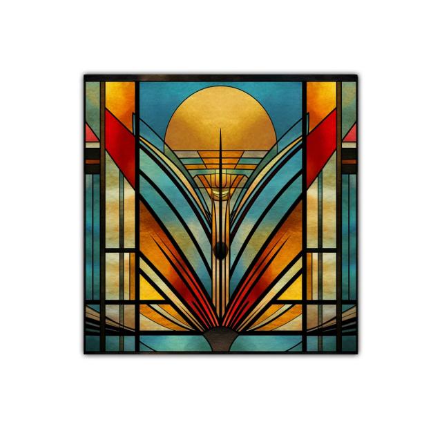 Cuadro decorativo con diseño geométrico y colores cálidos