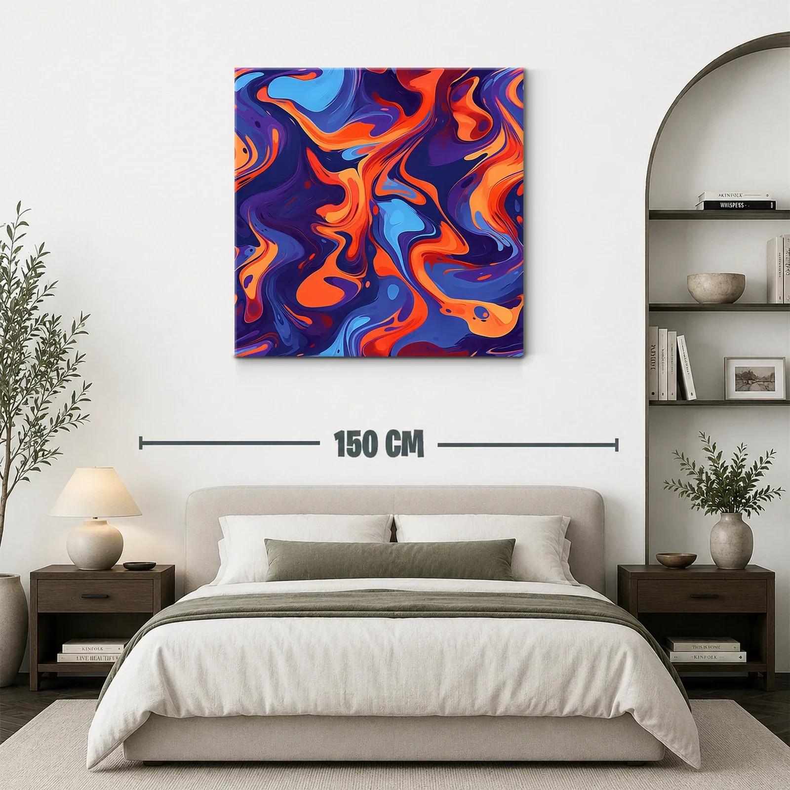 Cuadro abstracto en tonos vibrantes azul y naranja — miniatura 3