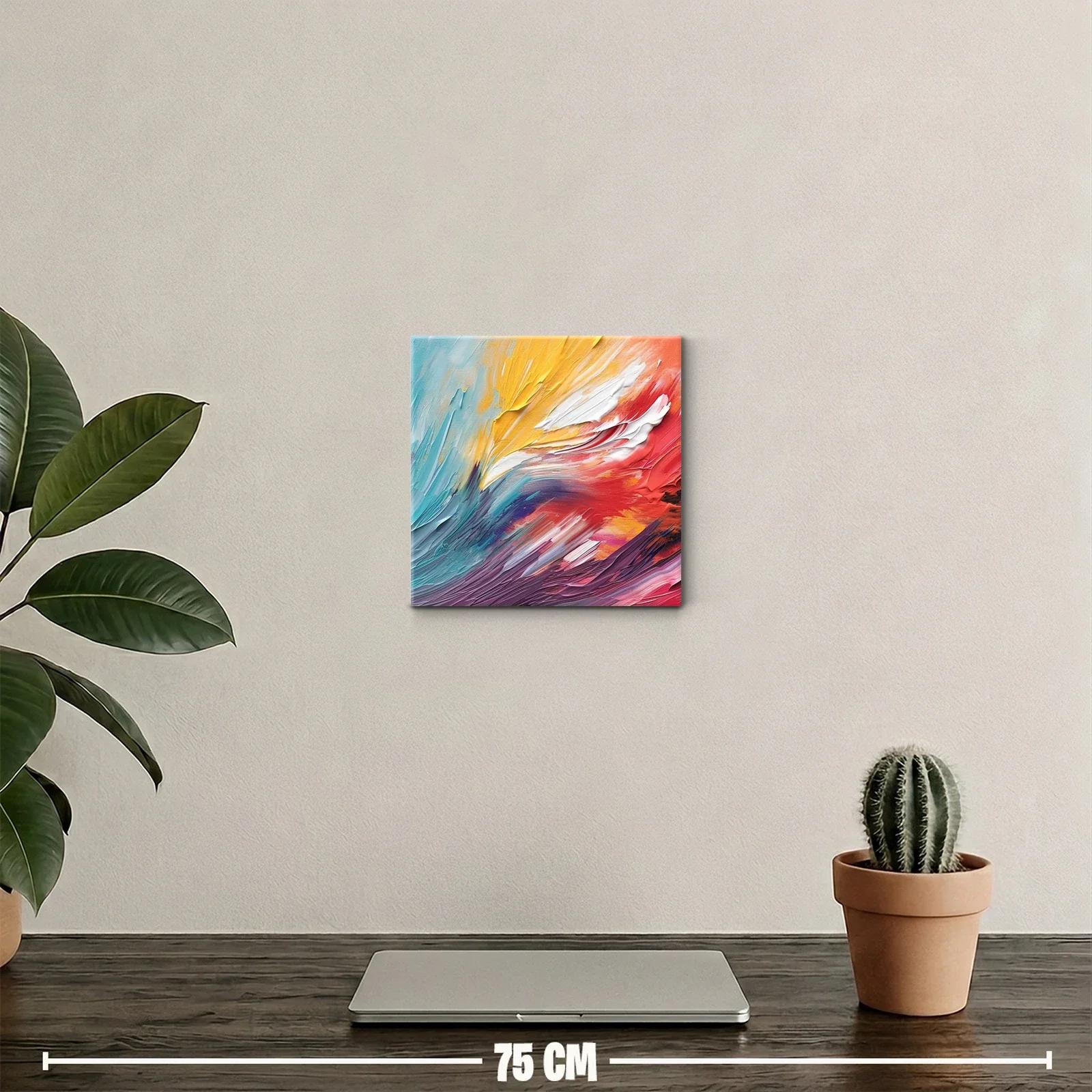 Cuadro abstracto vibrante con tonos cálidos y fríos — miniatura 2