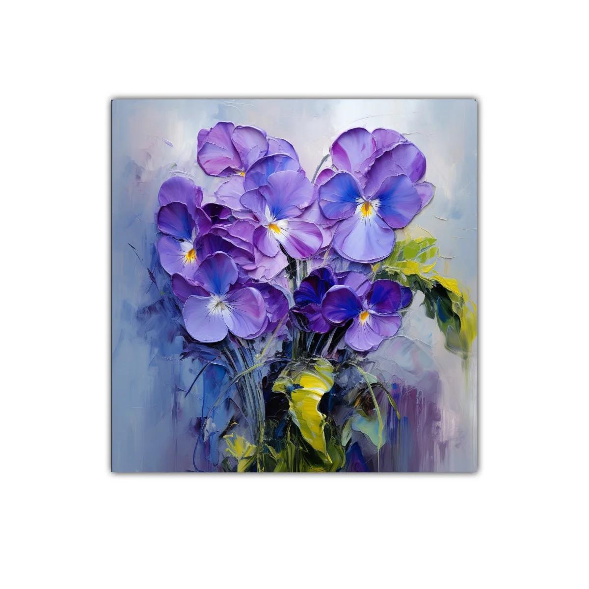 Cuadro decorativo con flores en tonos morados y verdes — imagen principal