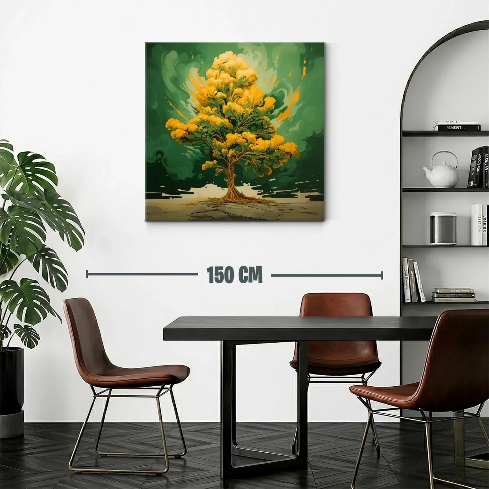 Árbol dorado vibrante sobre fondo verde intenso — miniatura 2