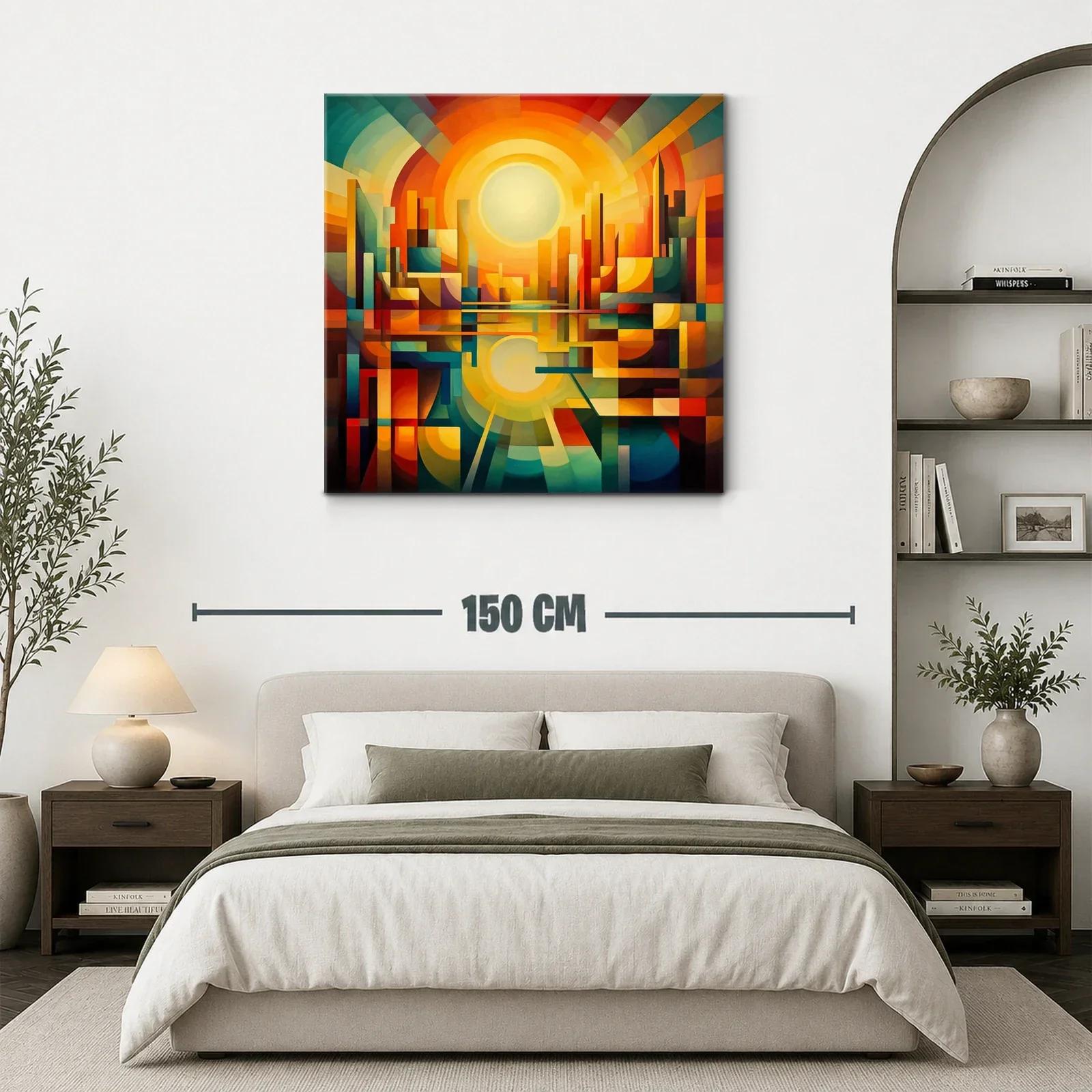 Ciudad abstracta al amanecer con vibrante paleta cálida — miniatura 3