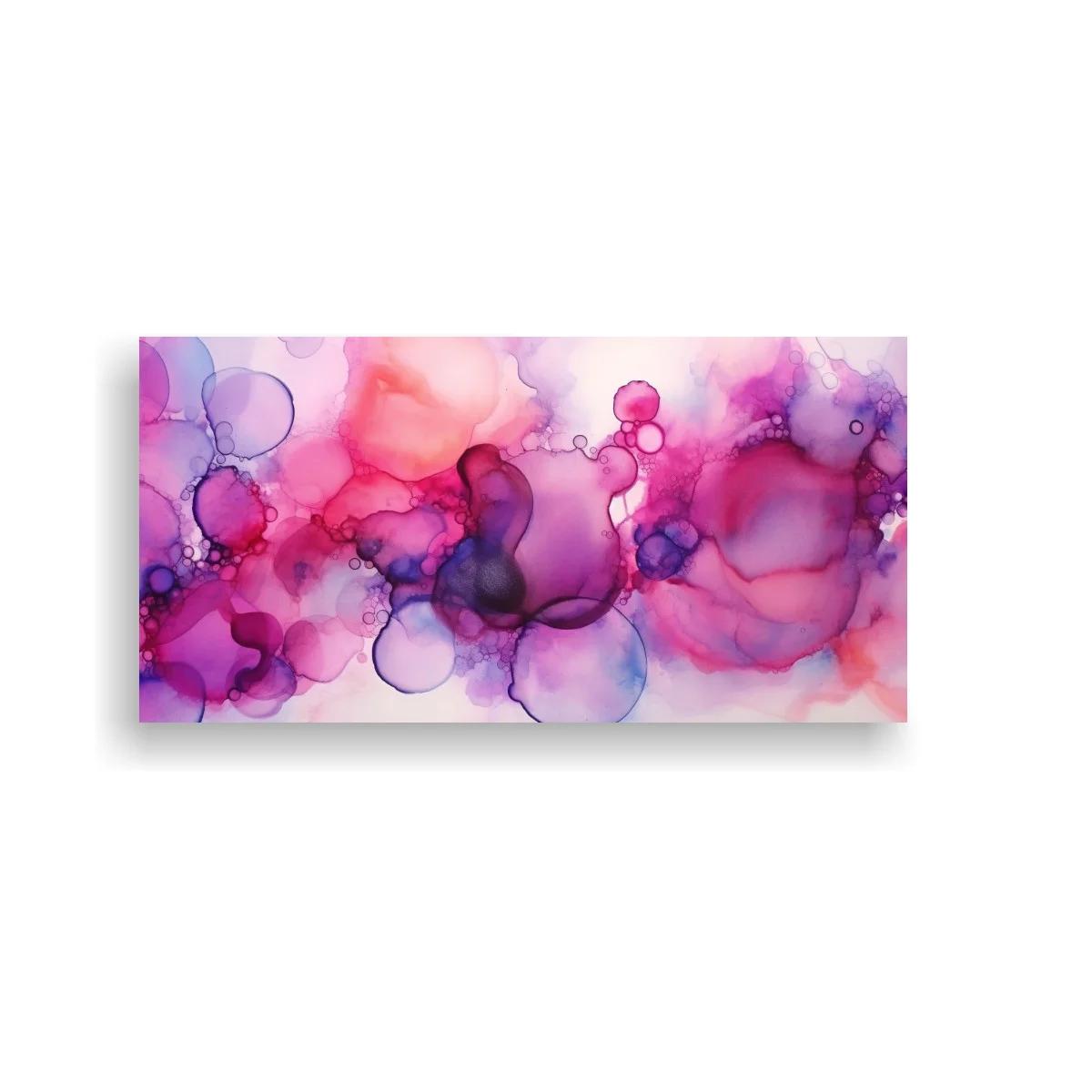 Cuadro de manchas de tinta rosa y morado con transparencias