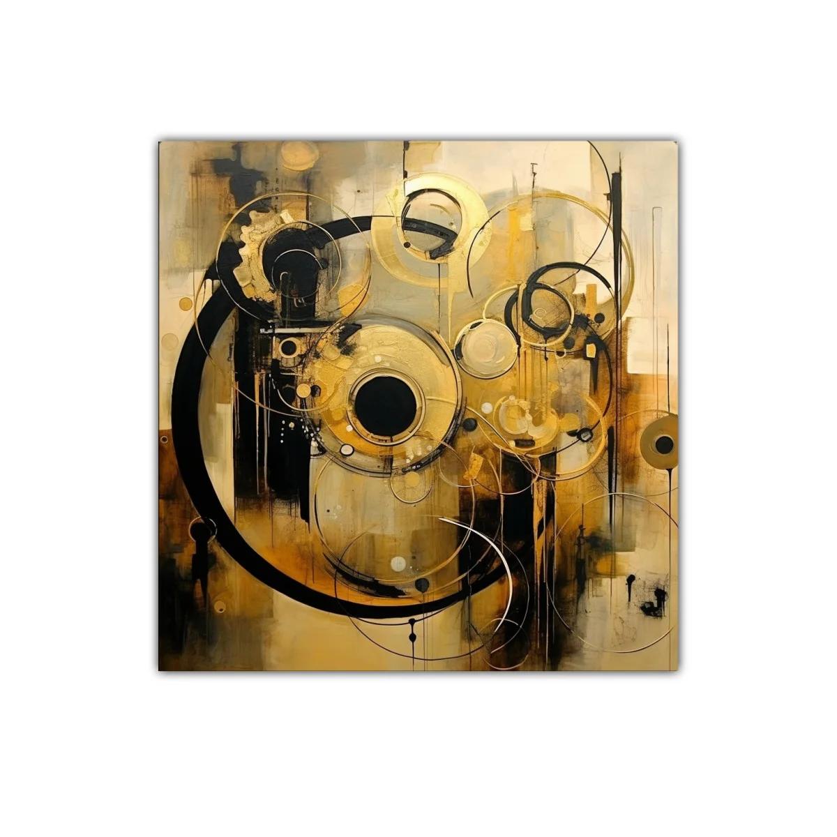 Composición abstracta con círculos dorados y negros en tonos tierra — imagen principal