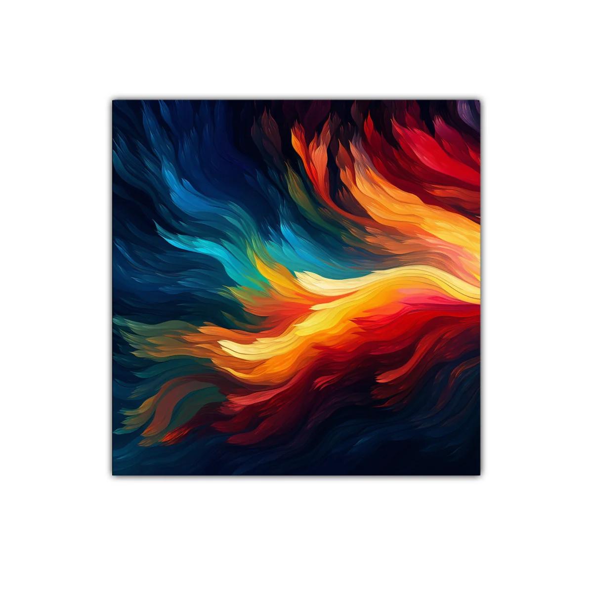 Cuadro abstracto con llamas en tonos vibrantes y dinámicos