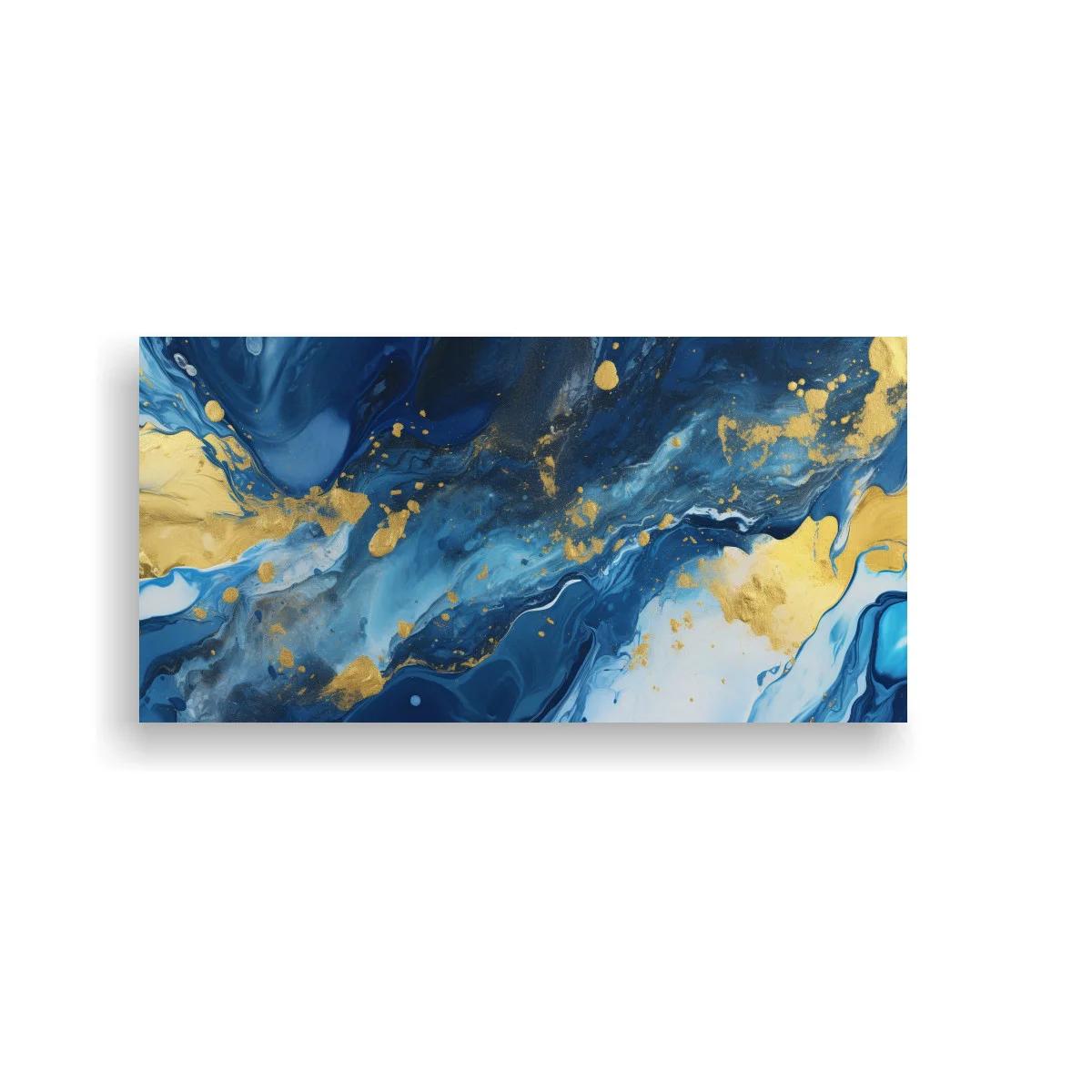 Cuadro abstracción fluida azul y dorada con vetas fluidas