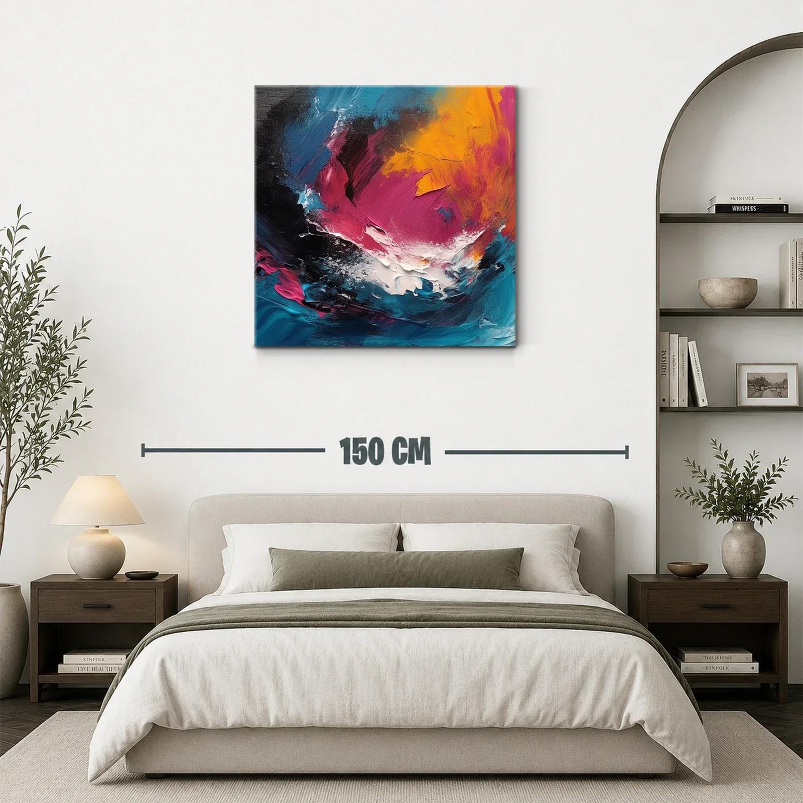 Cuadro abstracto con vibrantes tonos fucsia naranja y azul — miniatura 3