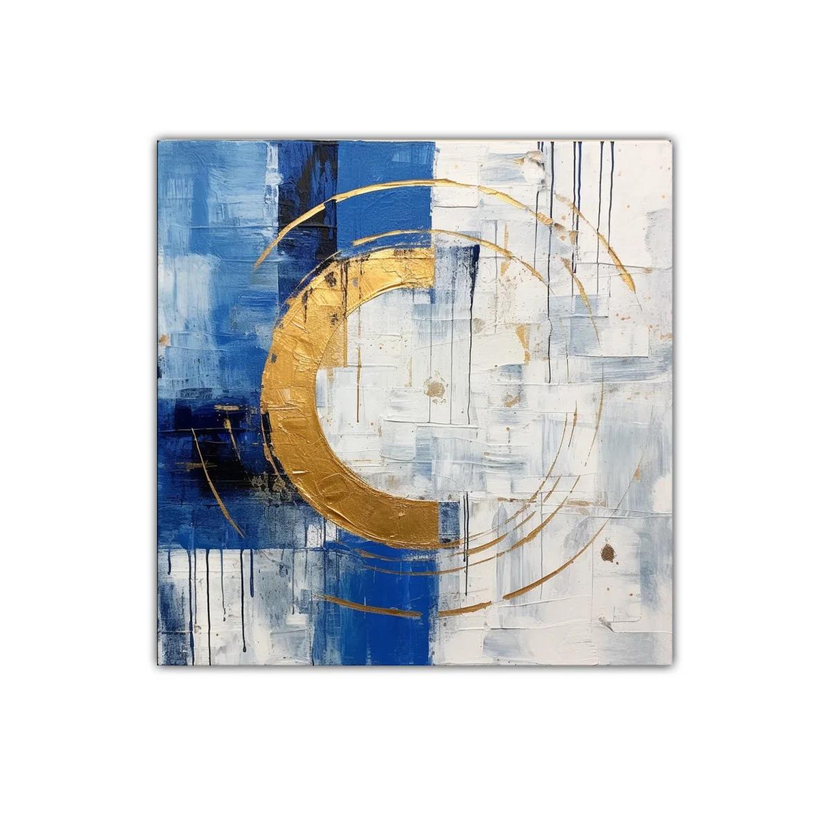 Cuadro abstracto en azul y dorado para decoración moderna