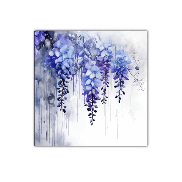 Flores en cascada en tonos violetas con efecto acuarela