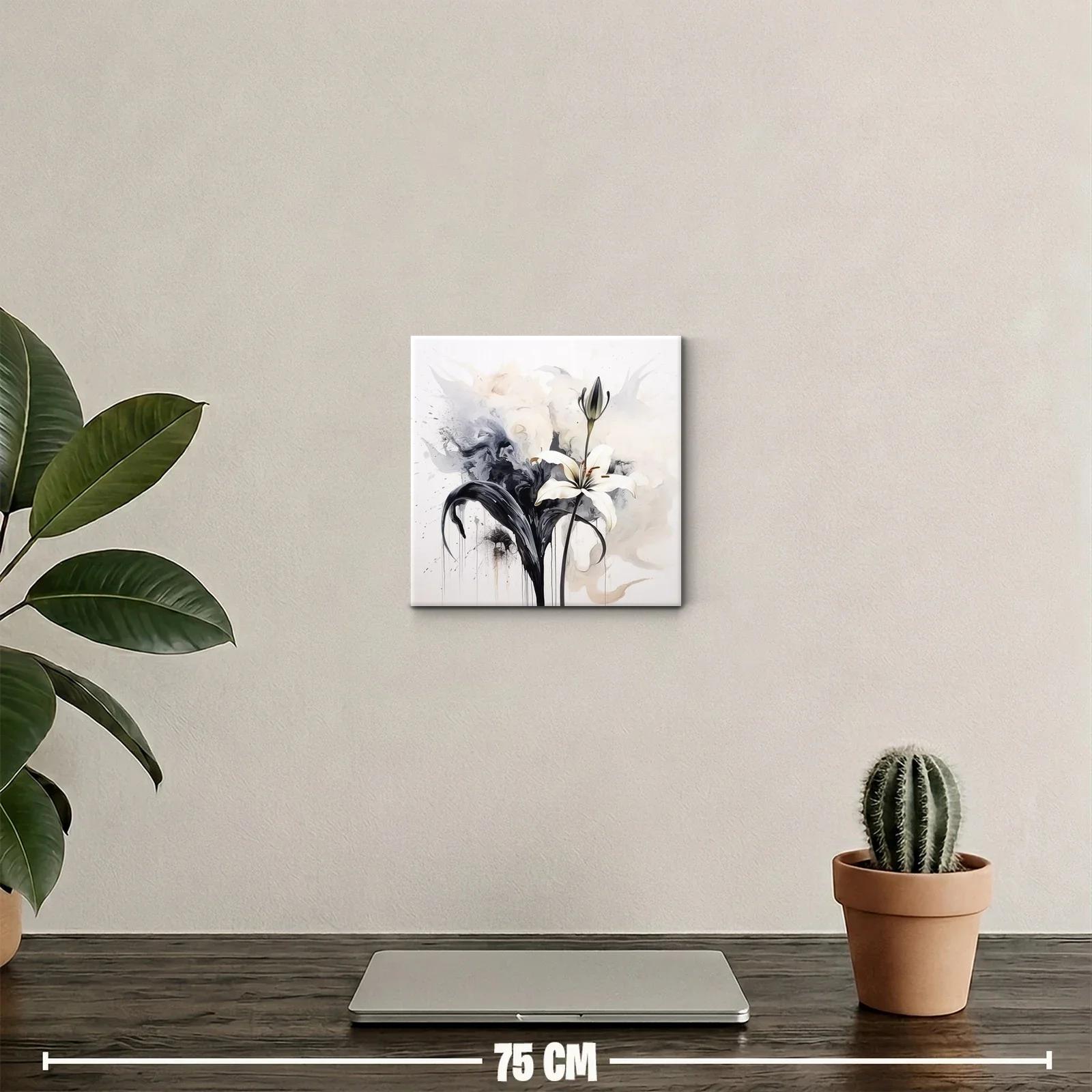 Cuadro floral elegante con lirio blanco y contraste en tonos neutros — miniatura 2