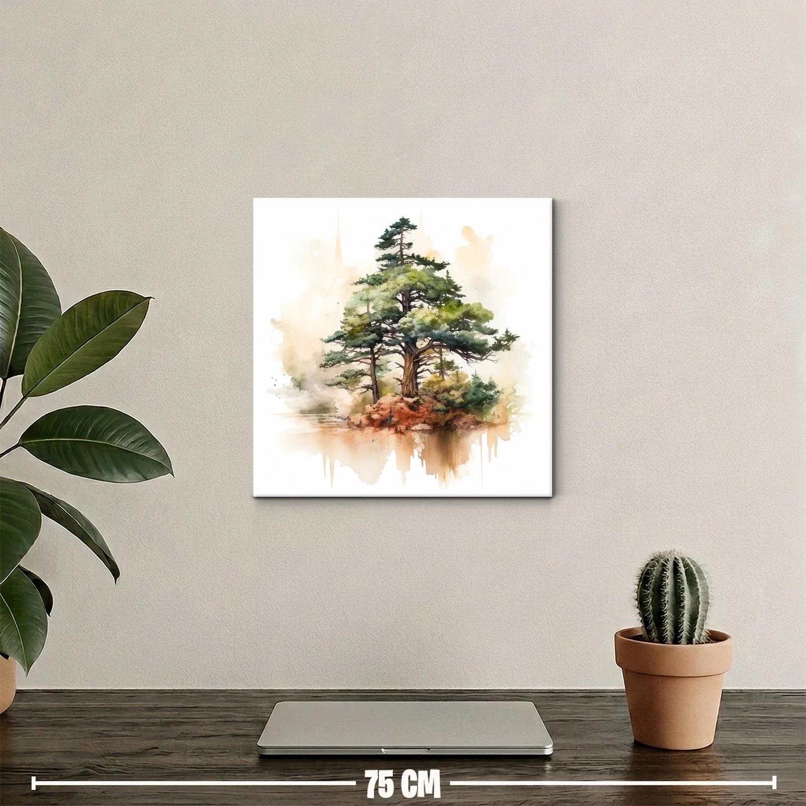 Serenidad natural con árbol en isla pintada en acuarela — miniatura 2