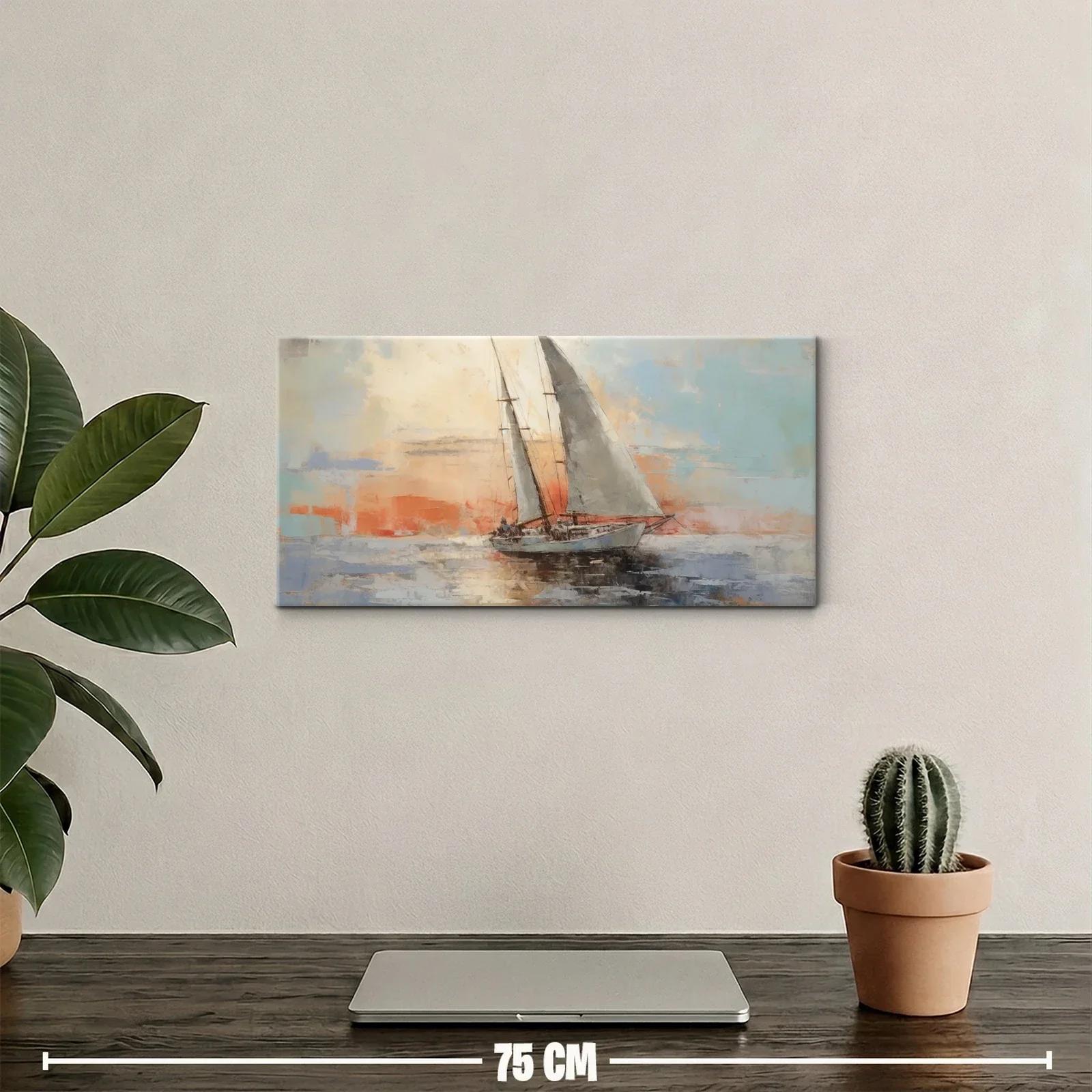 Cuadro velero de vela blanca sobre agua reflejada — miniatura 2