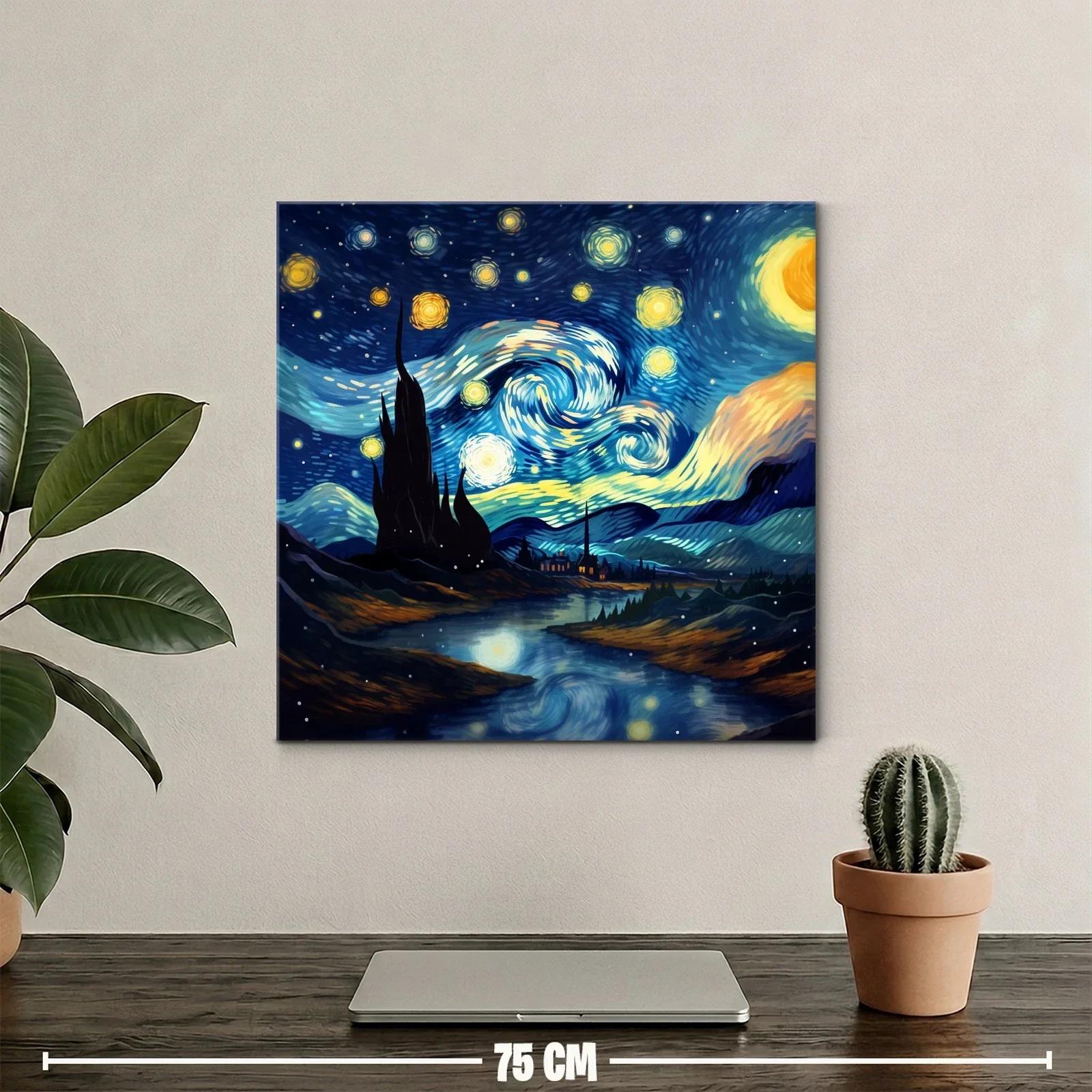 Paisaje nocturno con cielo estrellado vibrante y río reflejante — miniatura 2