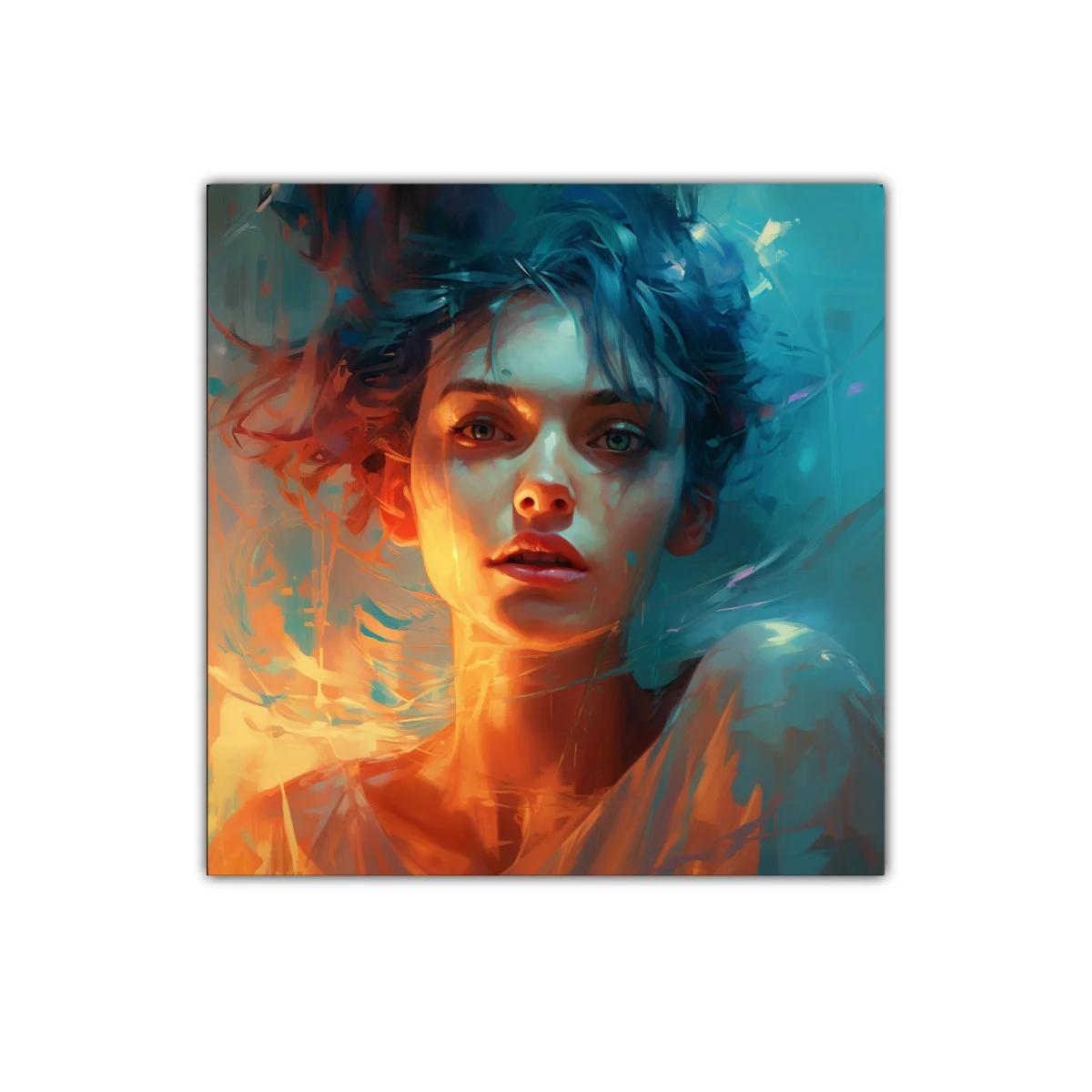 Retrato vibrante de mujer con luz cálida y fría — imagen principal