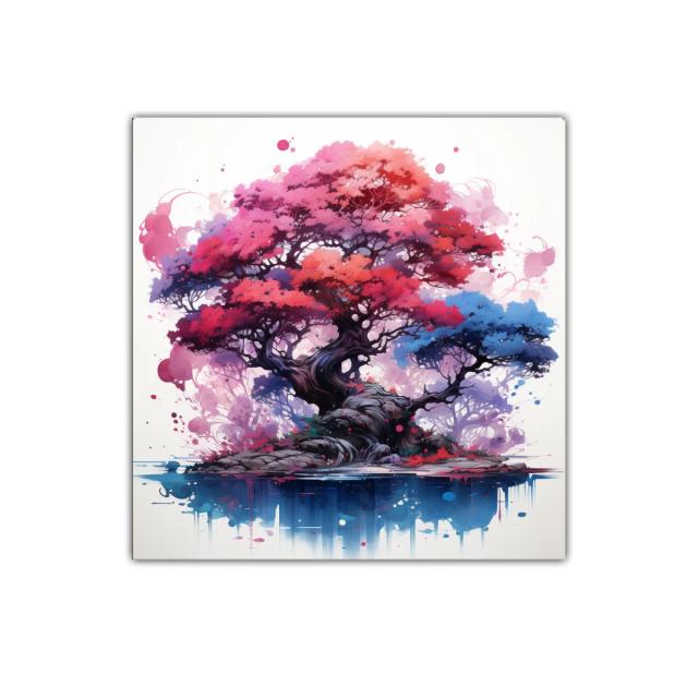 Árbol colorido sobre reflejo acuático excepcional